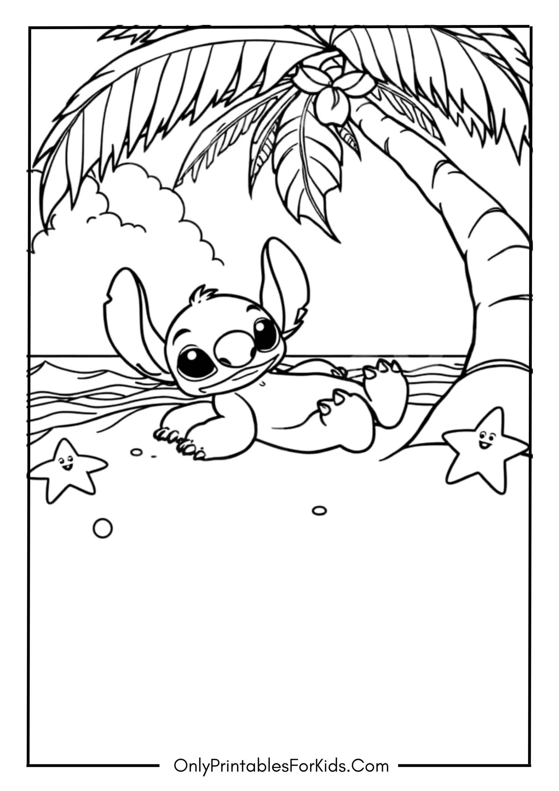 Stitch Relaxing Under a Palm Tree