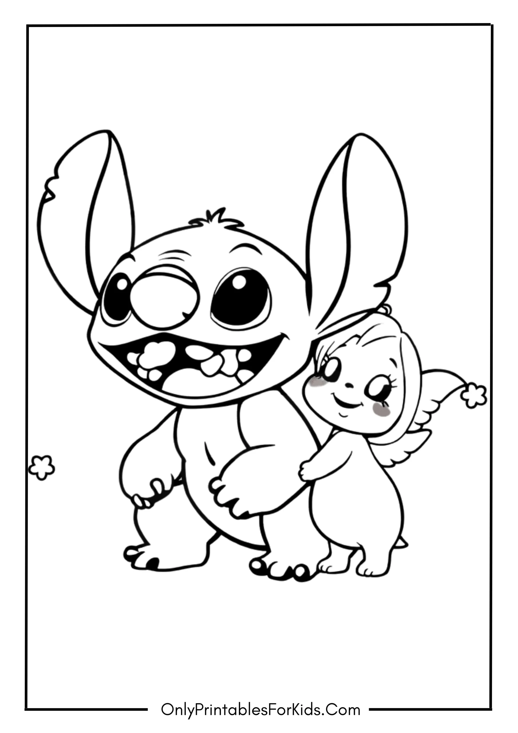 Stitch and Angel Coloring Page