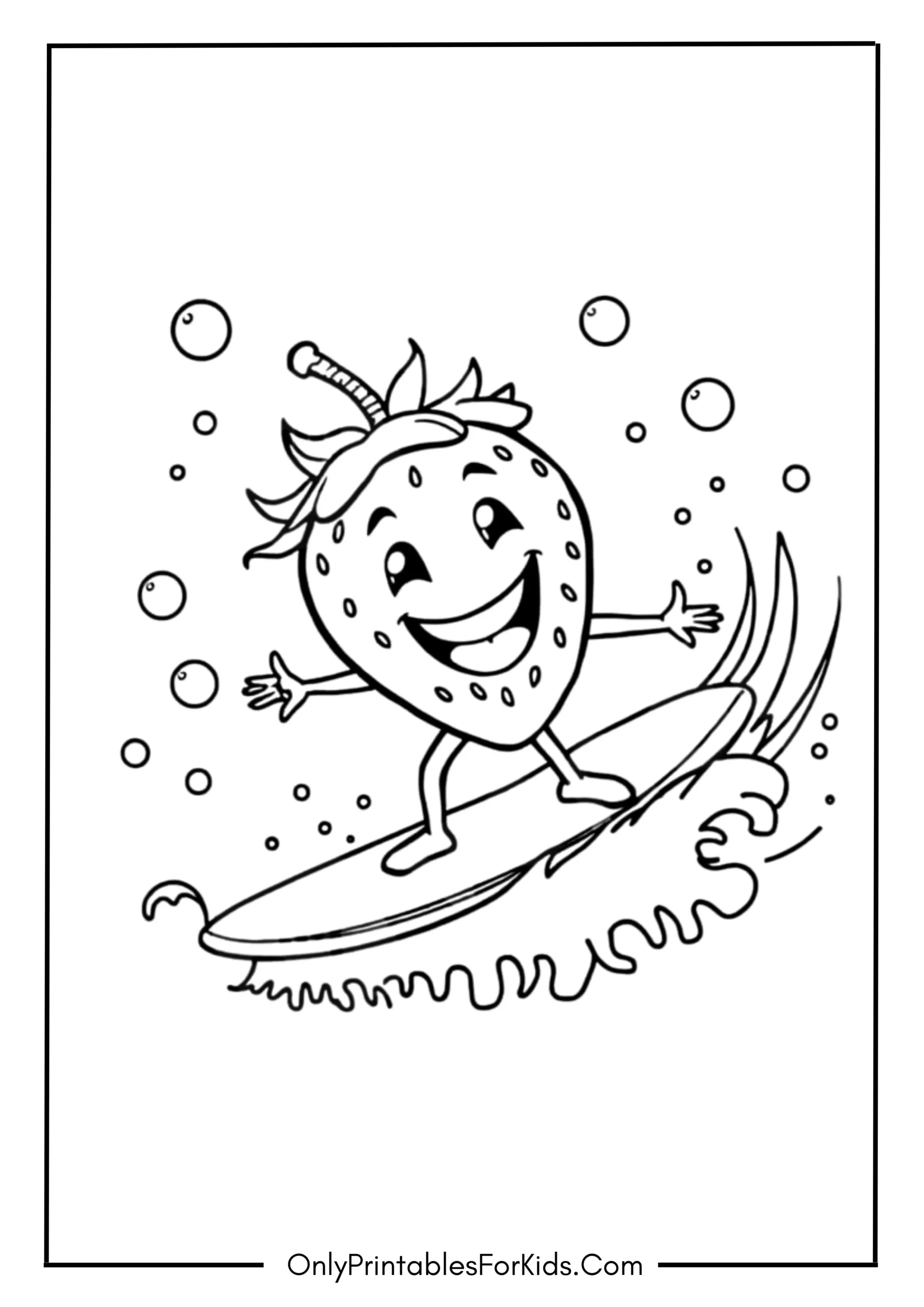 Strawberry Surfing Coloring Page