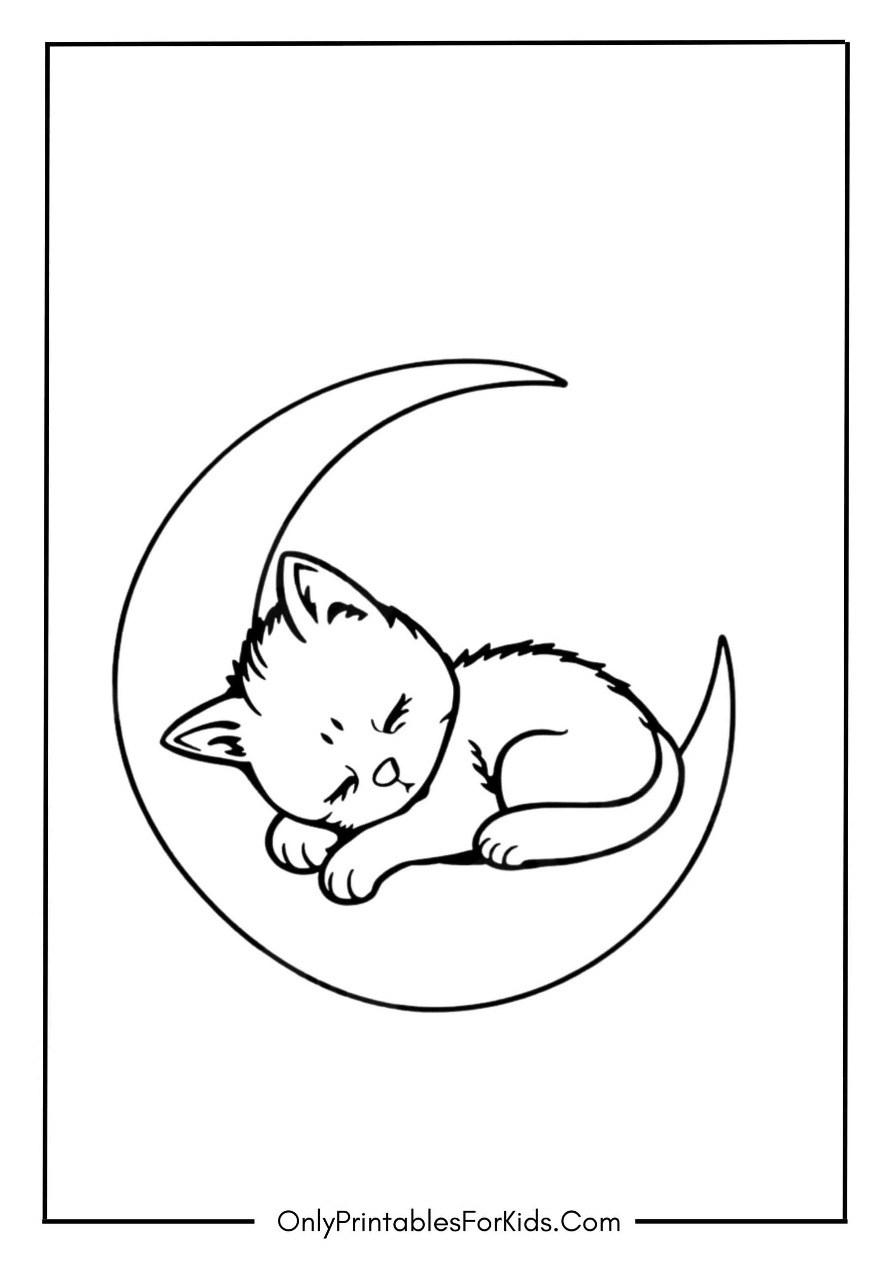 Sweet Kitten Sleeping on a Crescent Moon