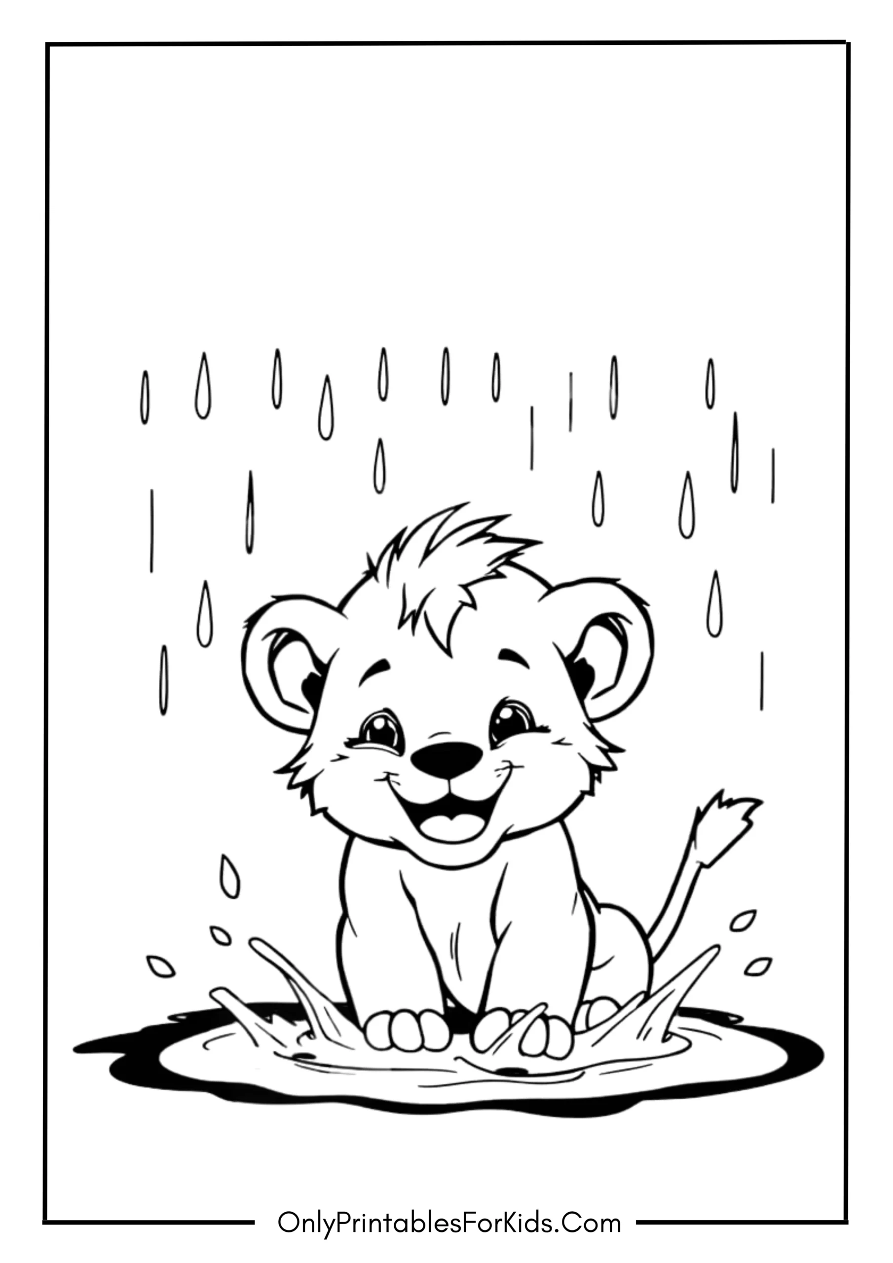 Sweet Lion Cub Playing In The Rain