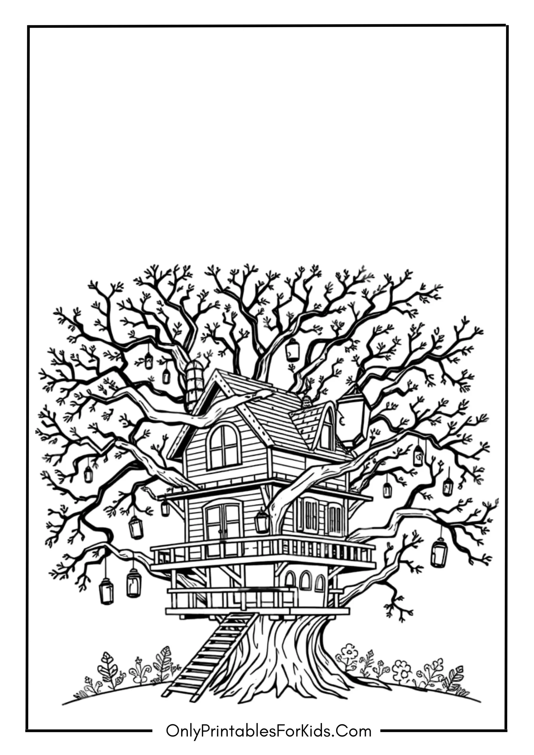 Treehouse with Lanterns at Night scaled