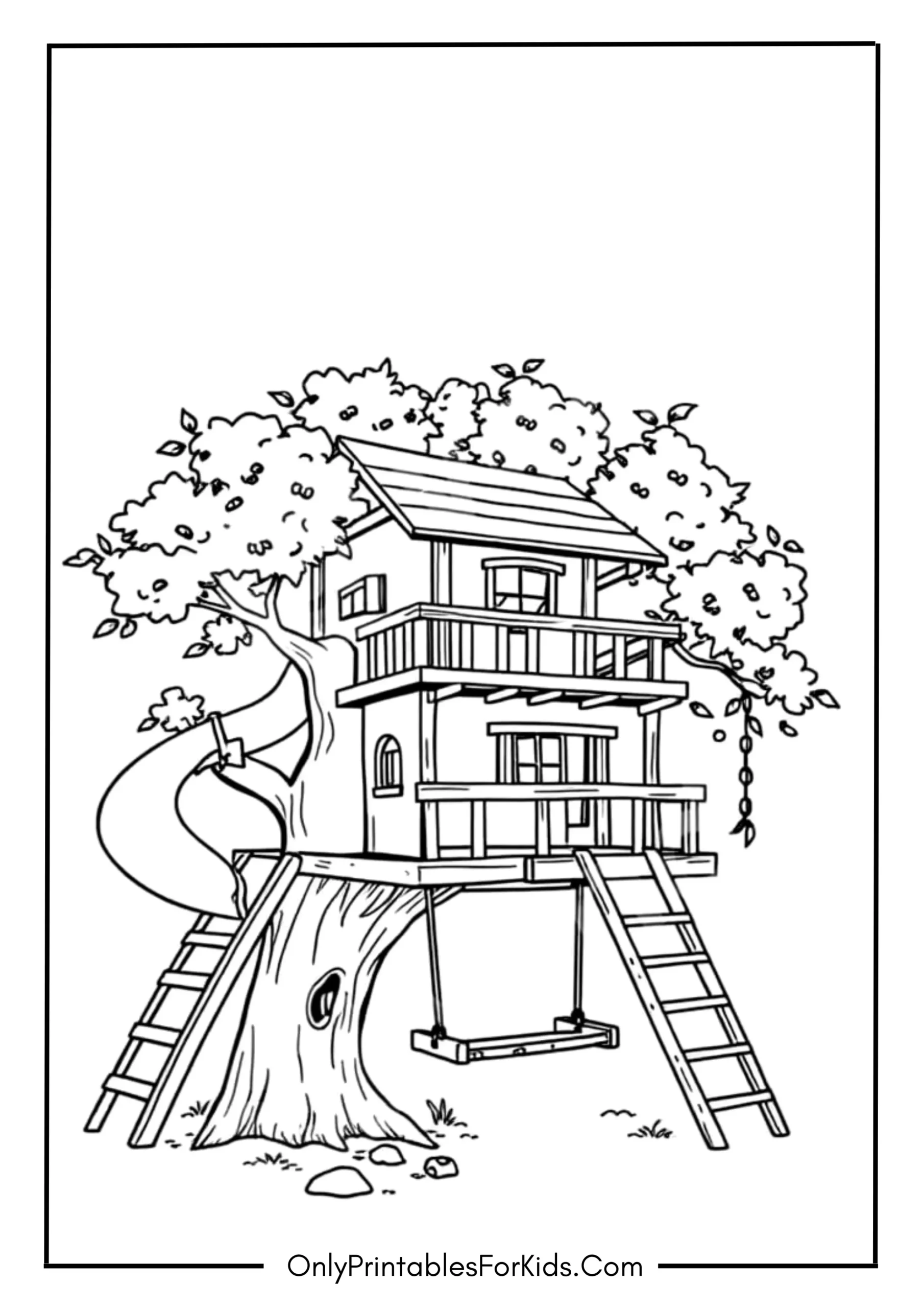 Treehouse with a Slide and Swing scaled