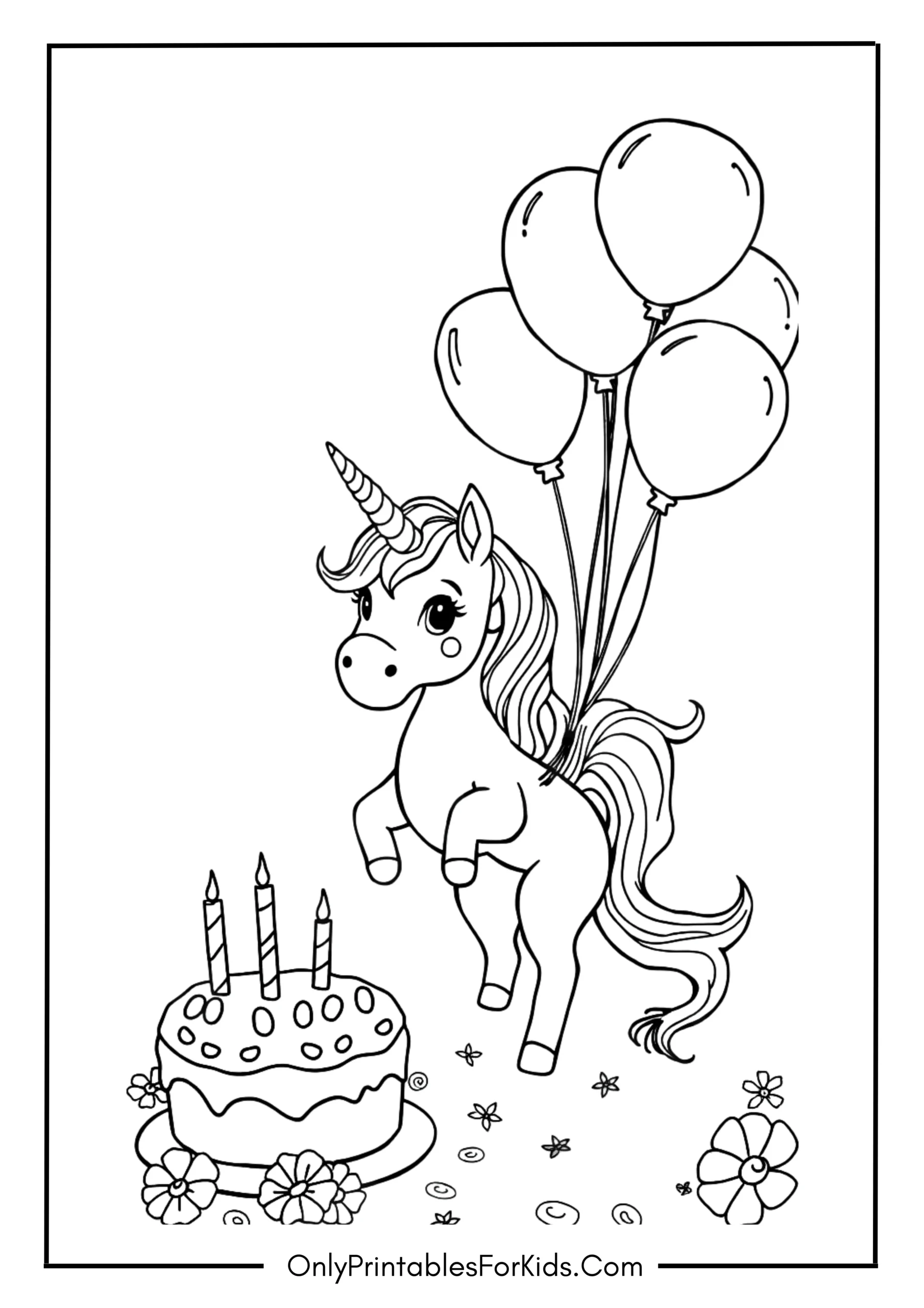 Unicorn Birthday Coloring Page