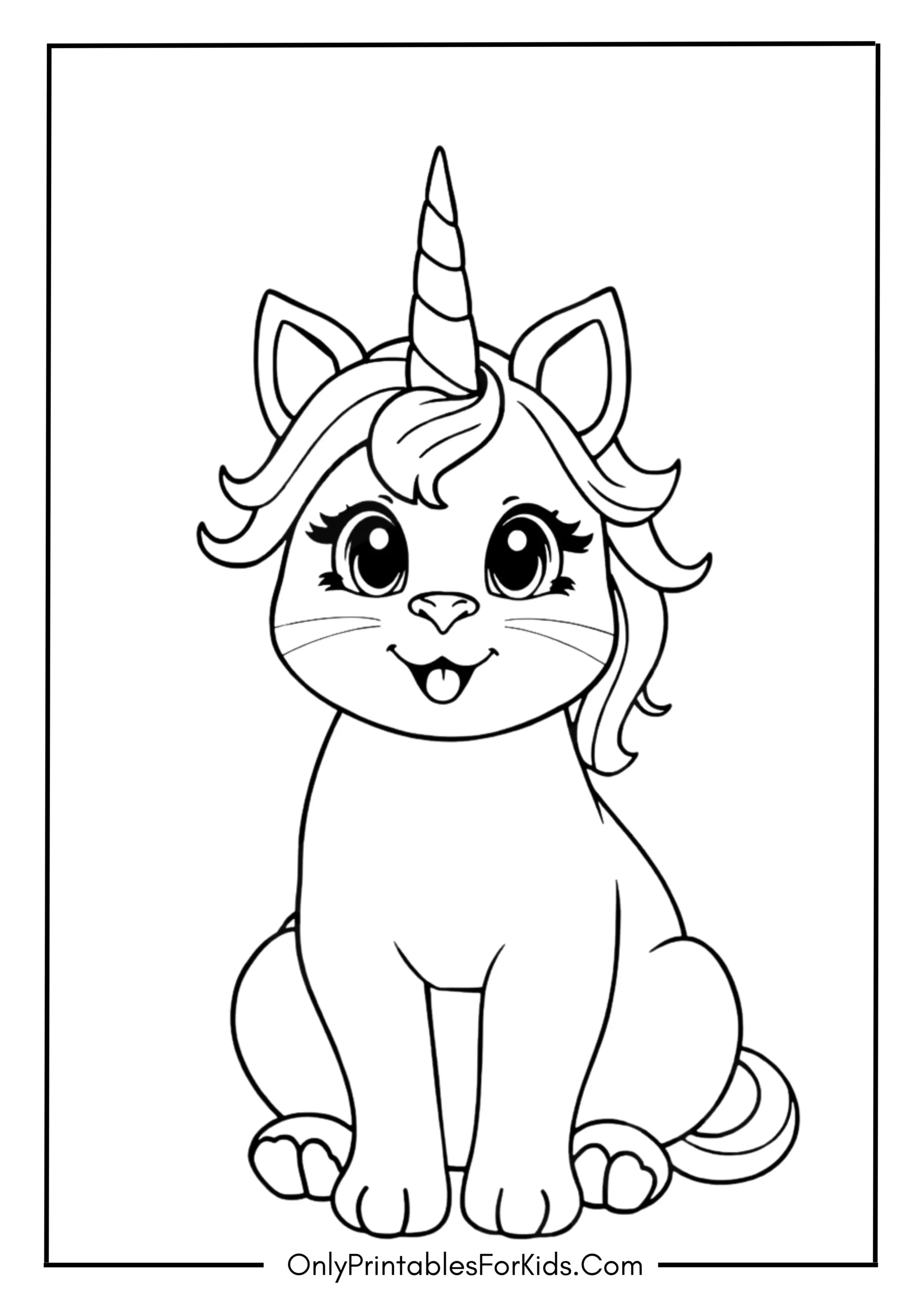 Cute Unicorn Cat Coloring Page