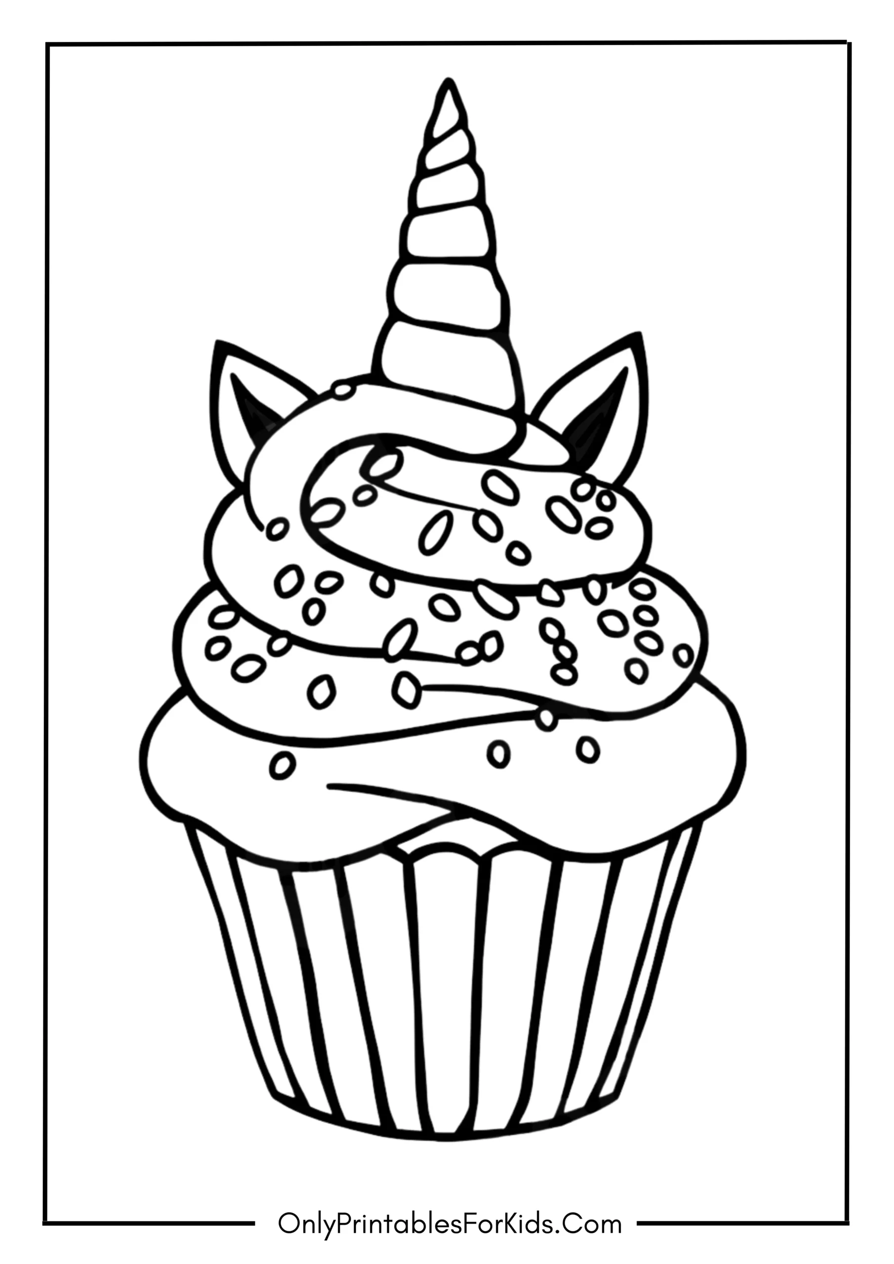 Unicorn Cupcake Coloring Page