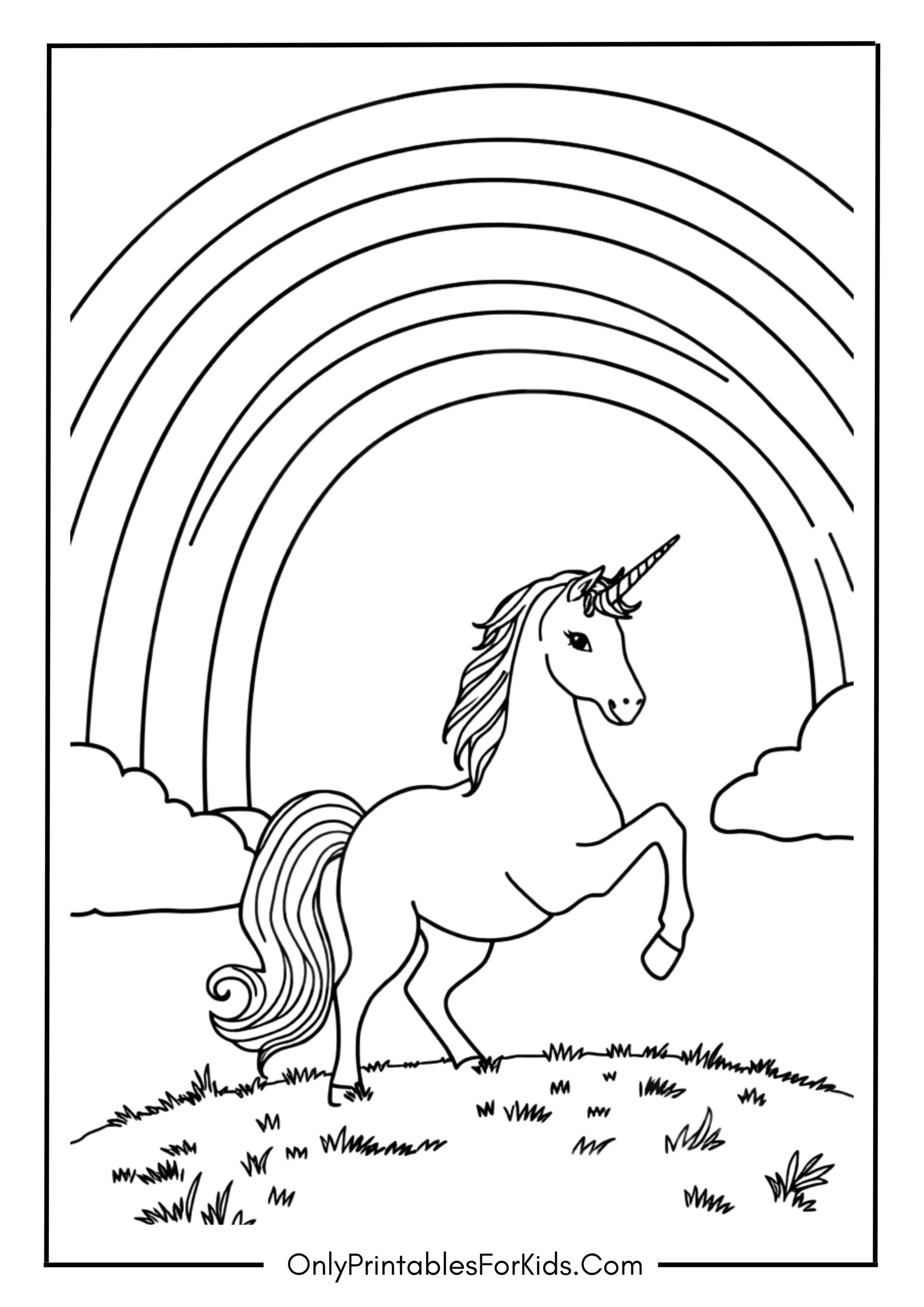 Unicorn Under the Rainbow Coloring Page