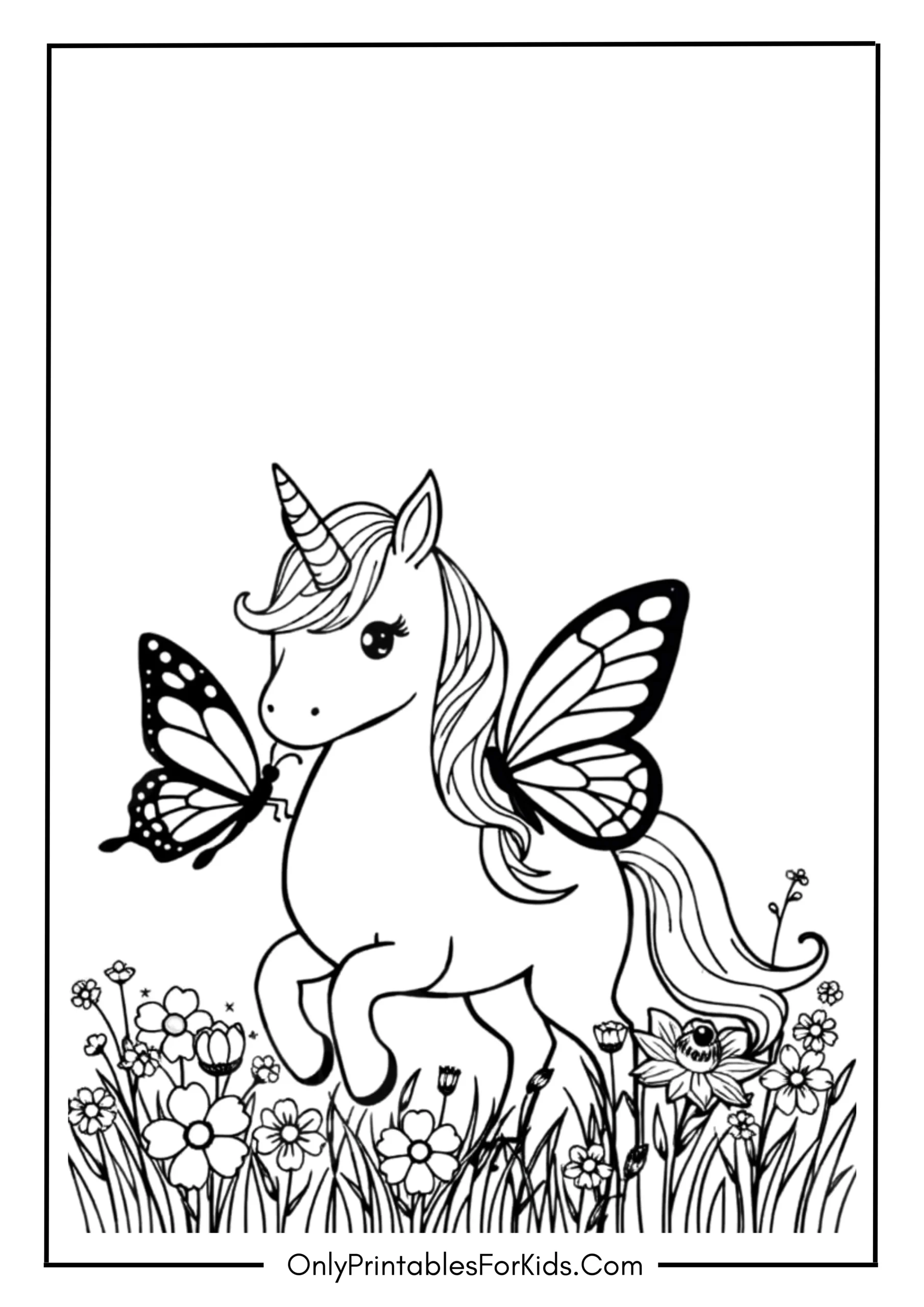 Unicorn and Butterfly Companions Coloring Page
