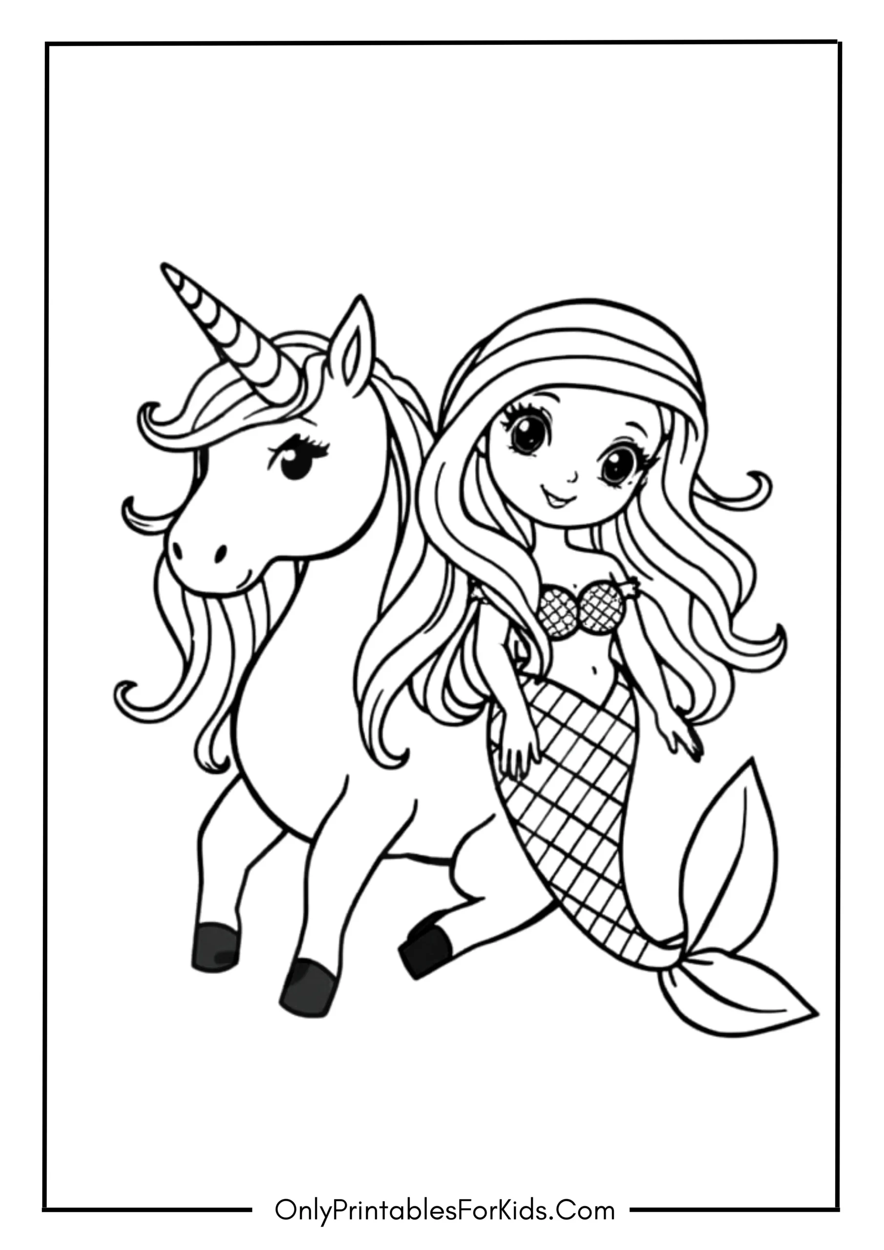 Unicorn and Mermaid Adventure Coloring Page