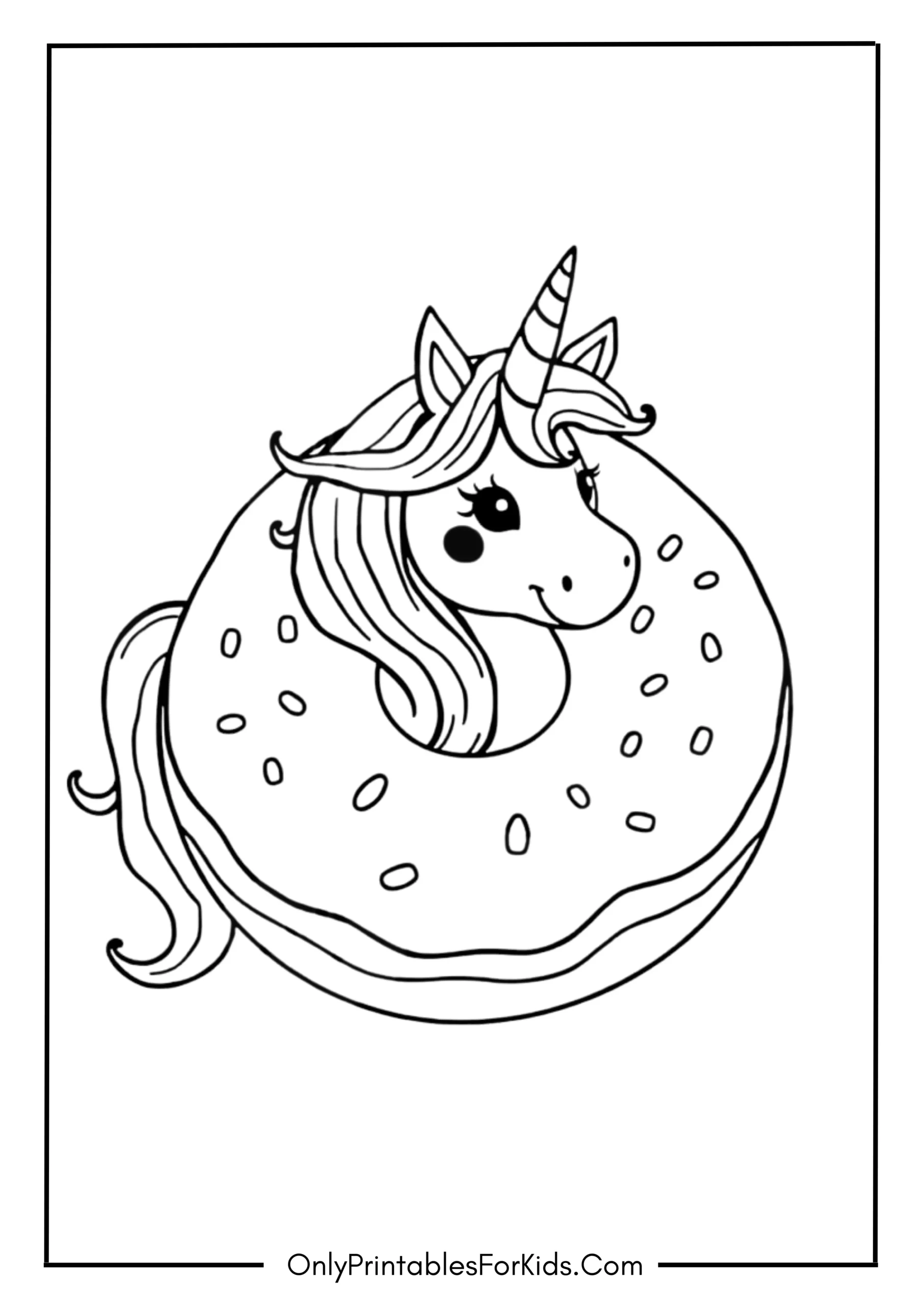 Unicorn with Donut Coloring Page