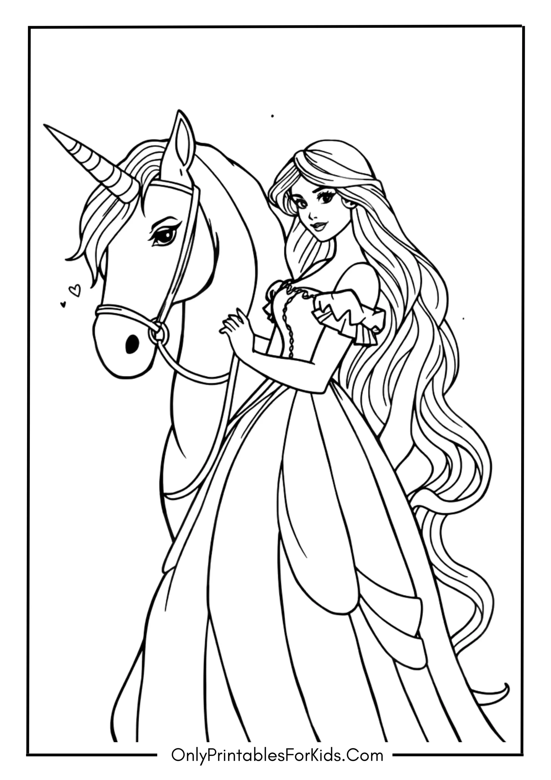 Unicorn with Princess Coloring Page