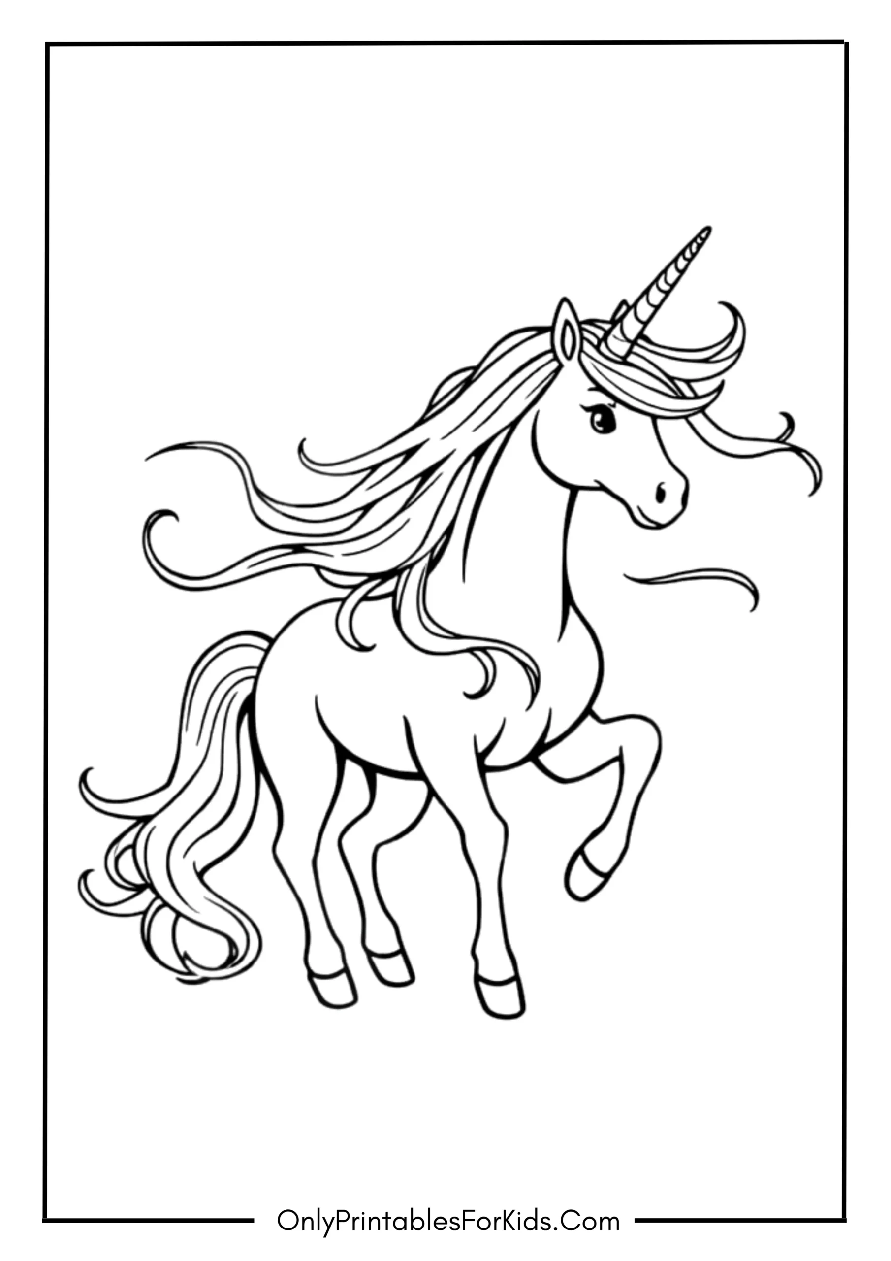 Unicorn with a Flowing Mane Coloring Page