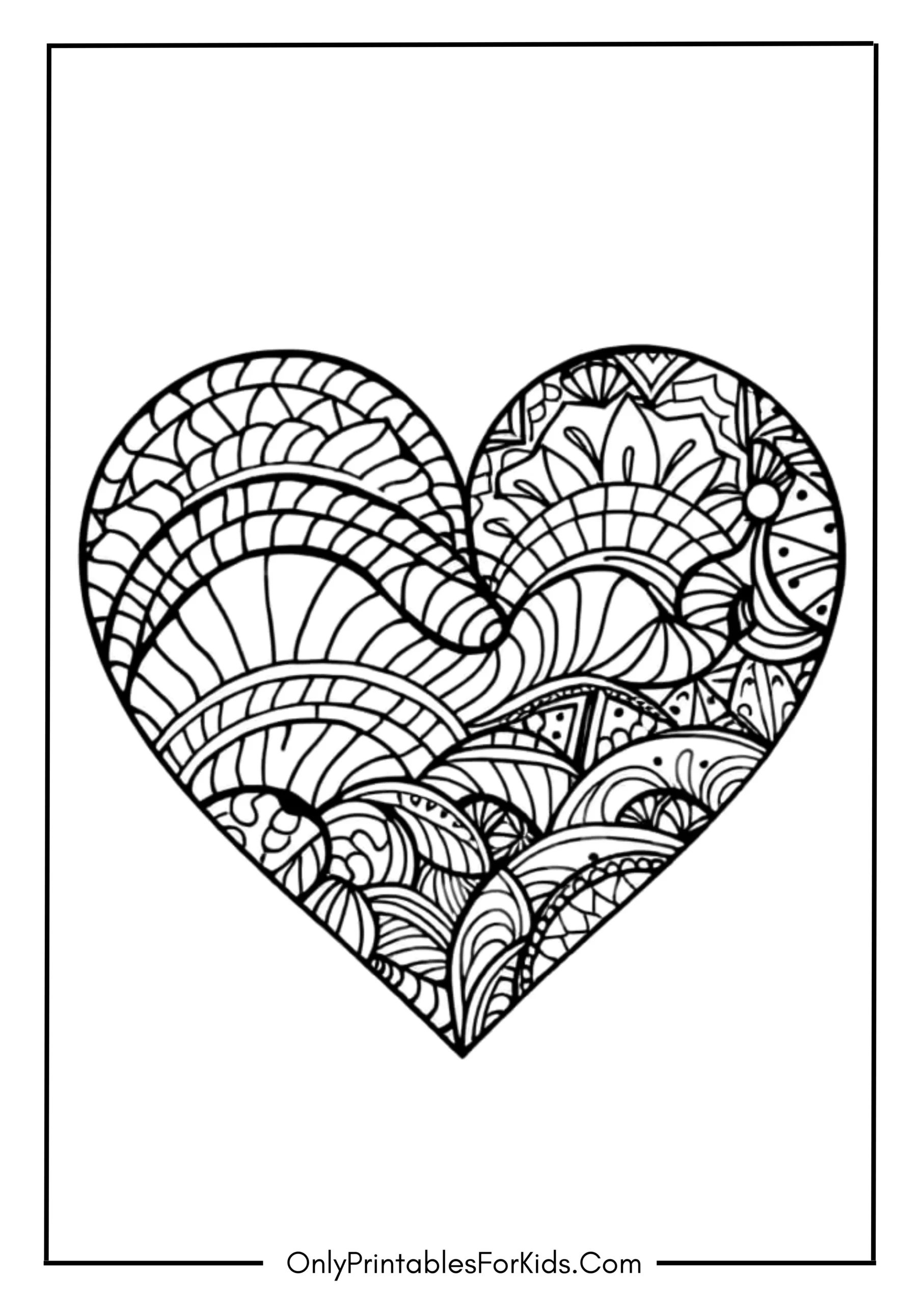 Zentangle Heart Coloring Page