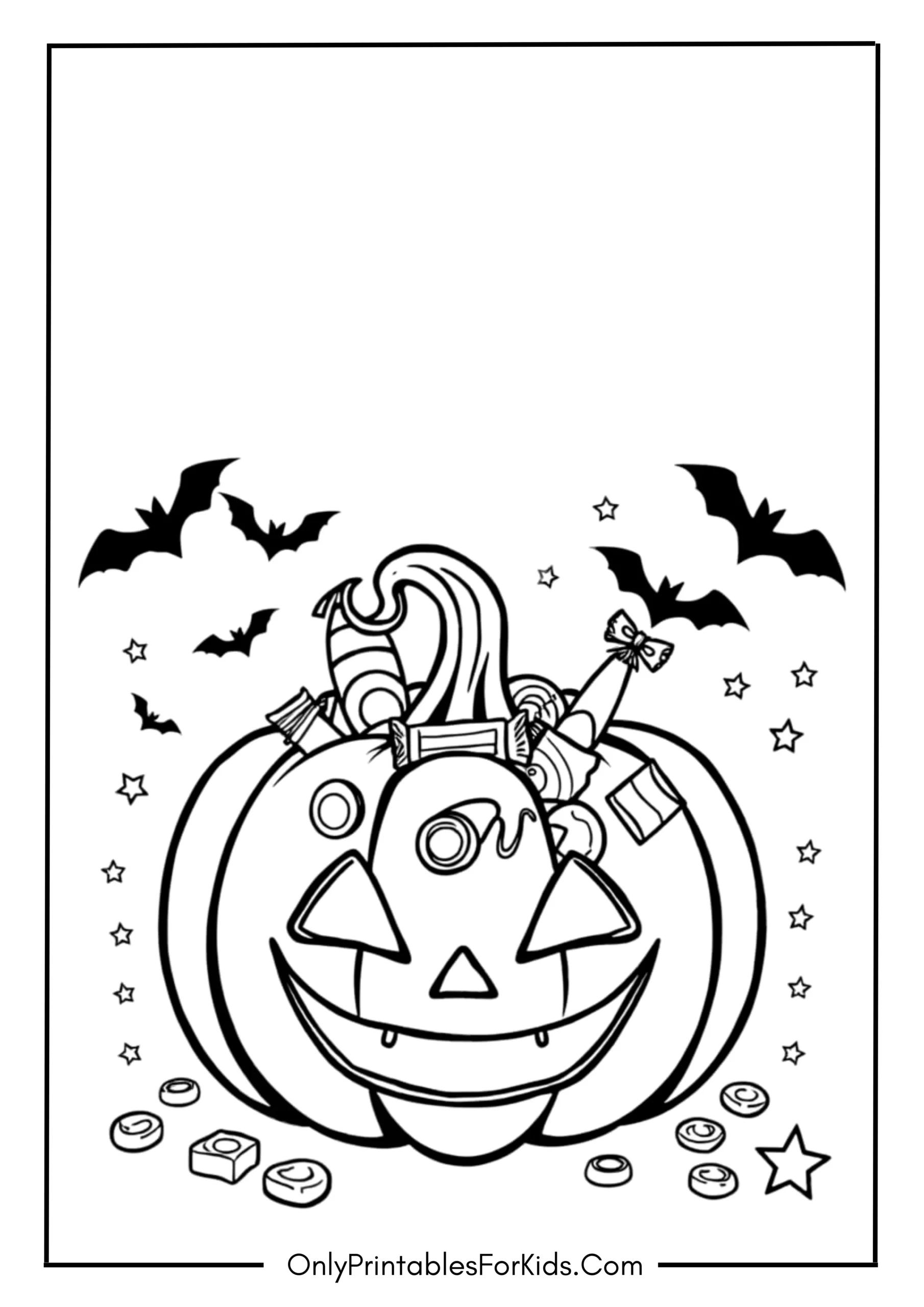 jack o lantern with candies coloring page