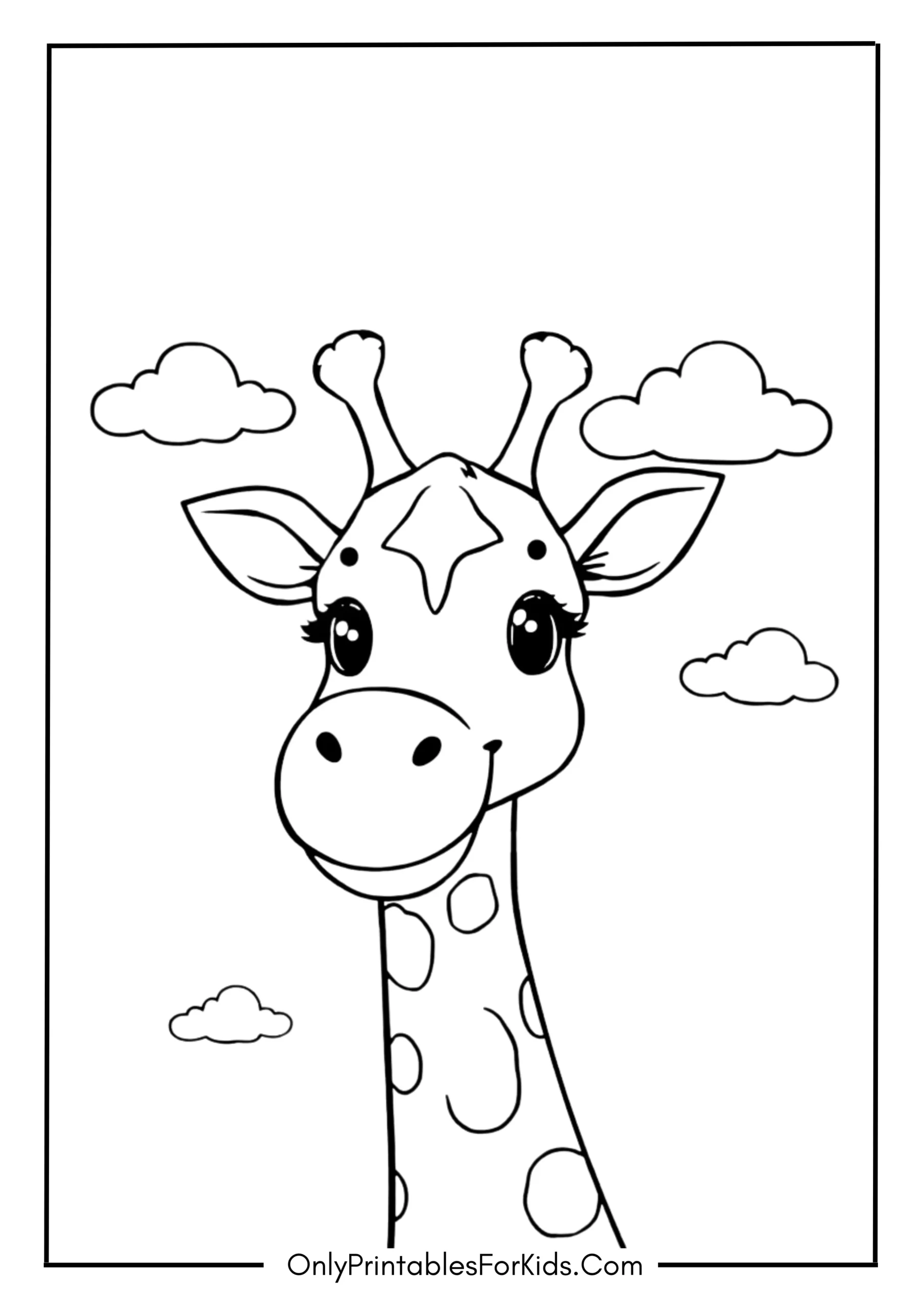 Cute Giraffe Surrounded by Colorful Clouds