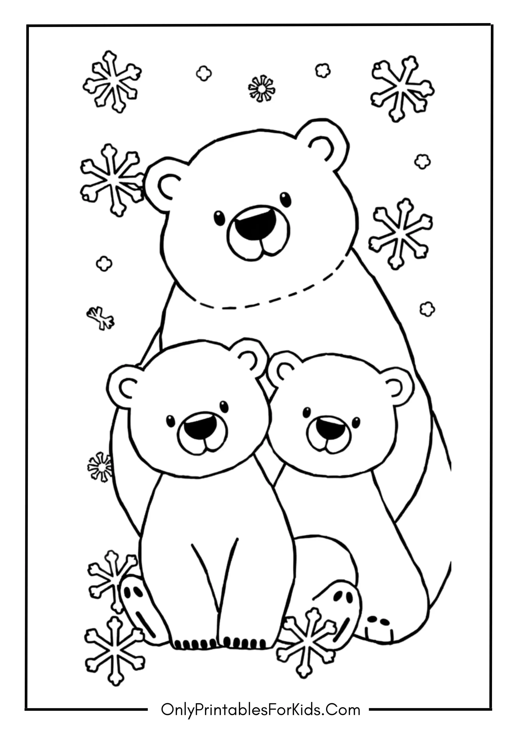 Cute Polar Bears and Snowflakes