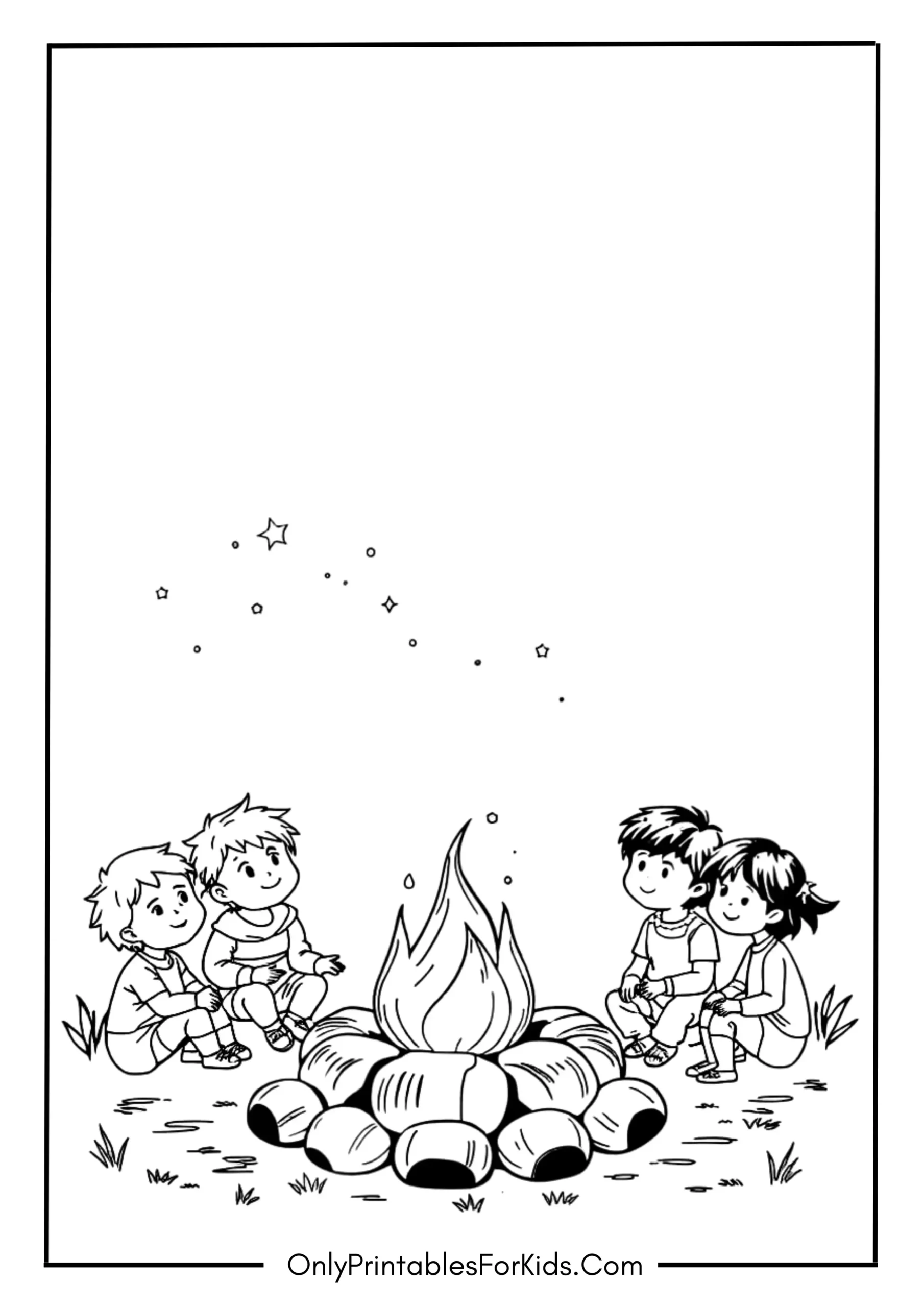 Friends Sitting Around a Bonfire