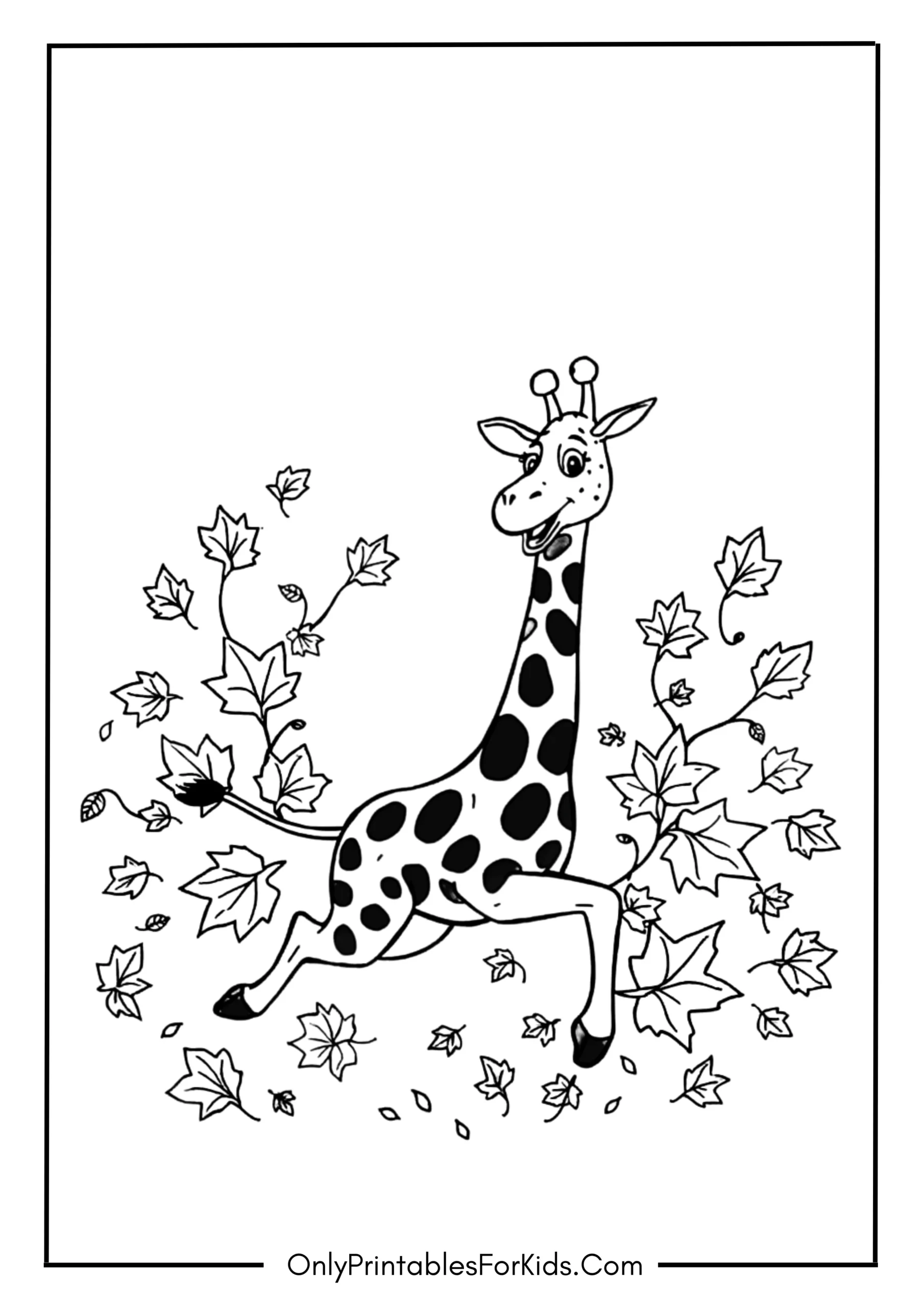 Giraffe Running in the Autumn Leaves