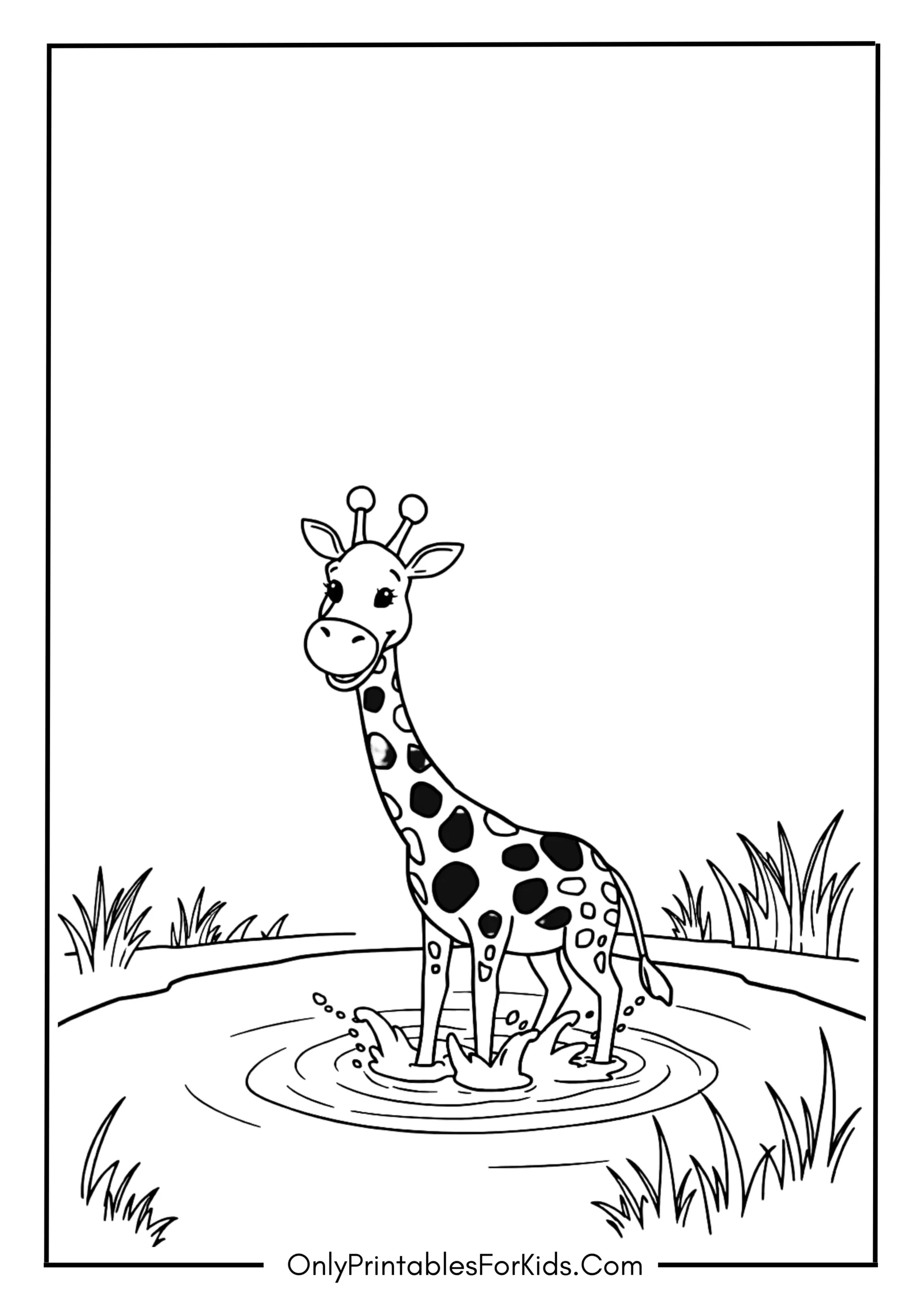 Giraffe Splashing in a Pond