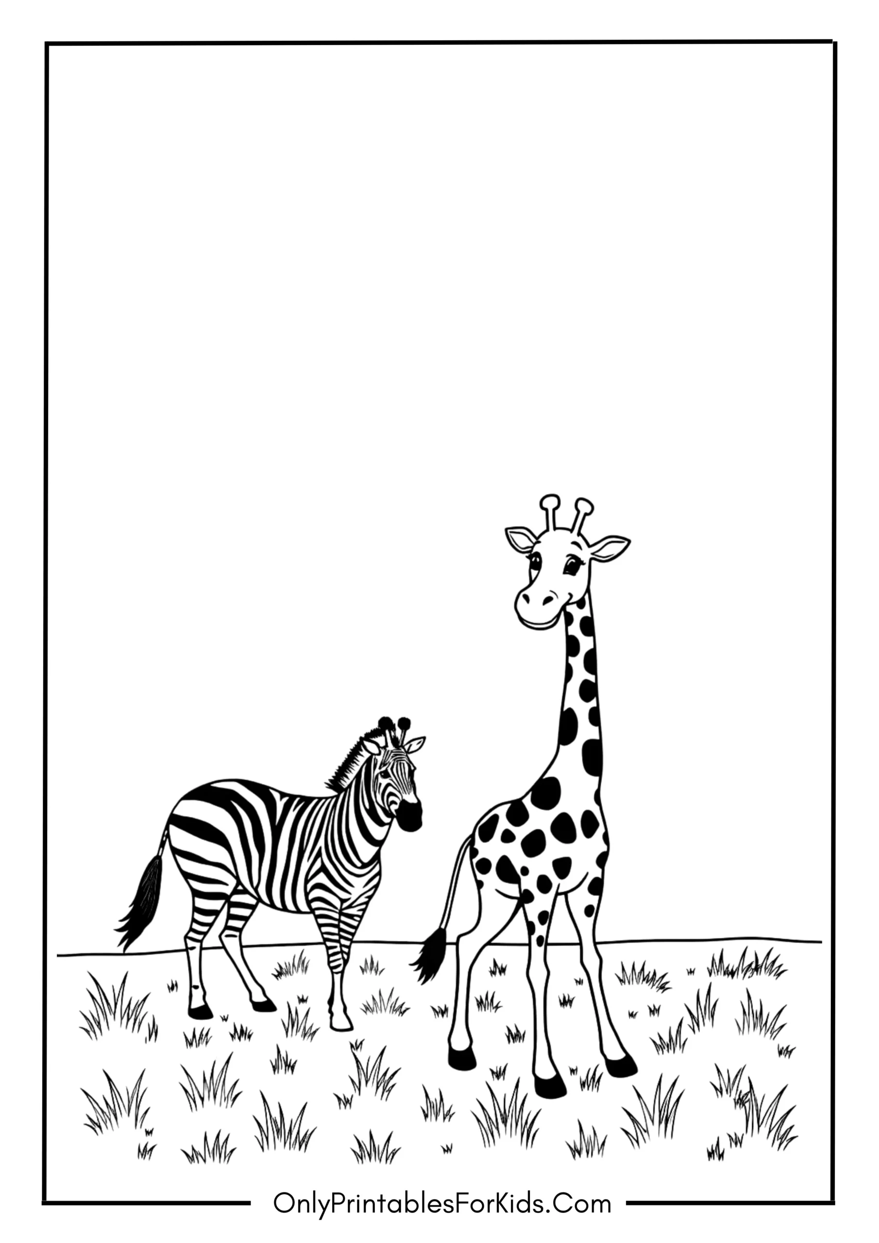 Giraffe Walking Alongside Zebra