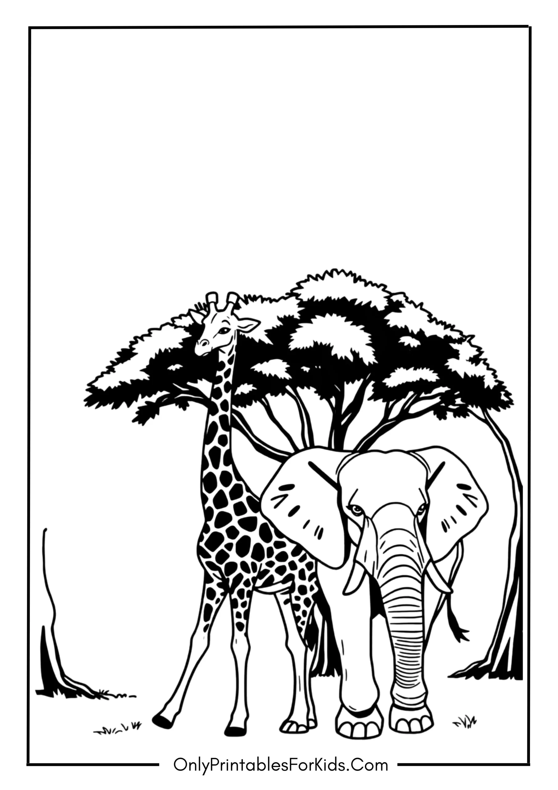 Giraffe Walking With Elephant