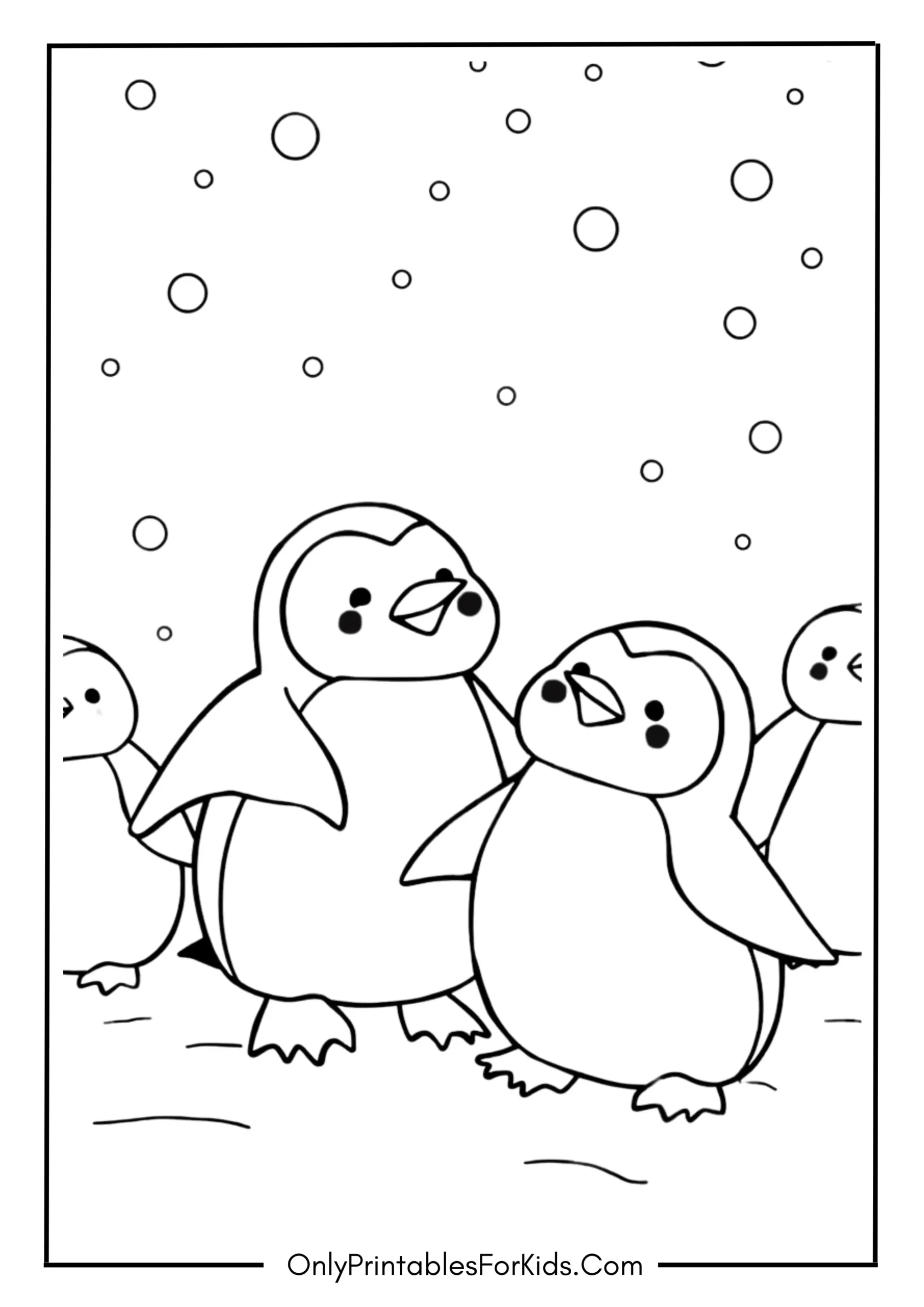 Penguins Playing in the Snow
