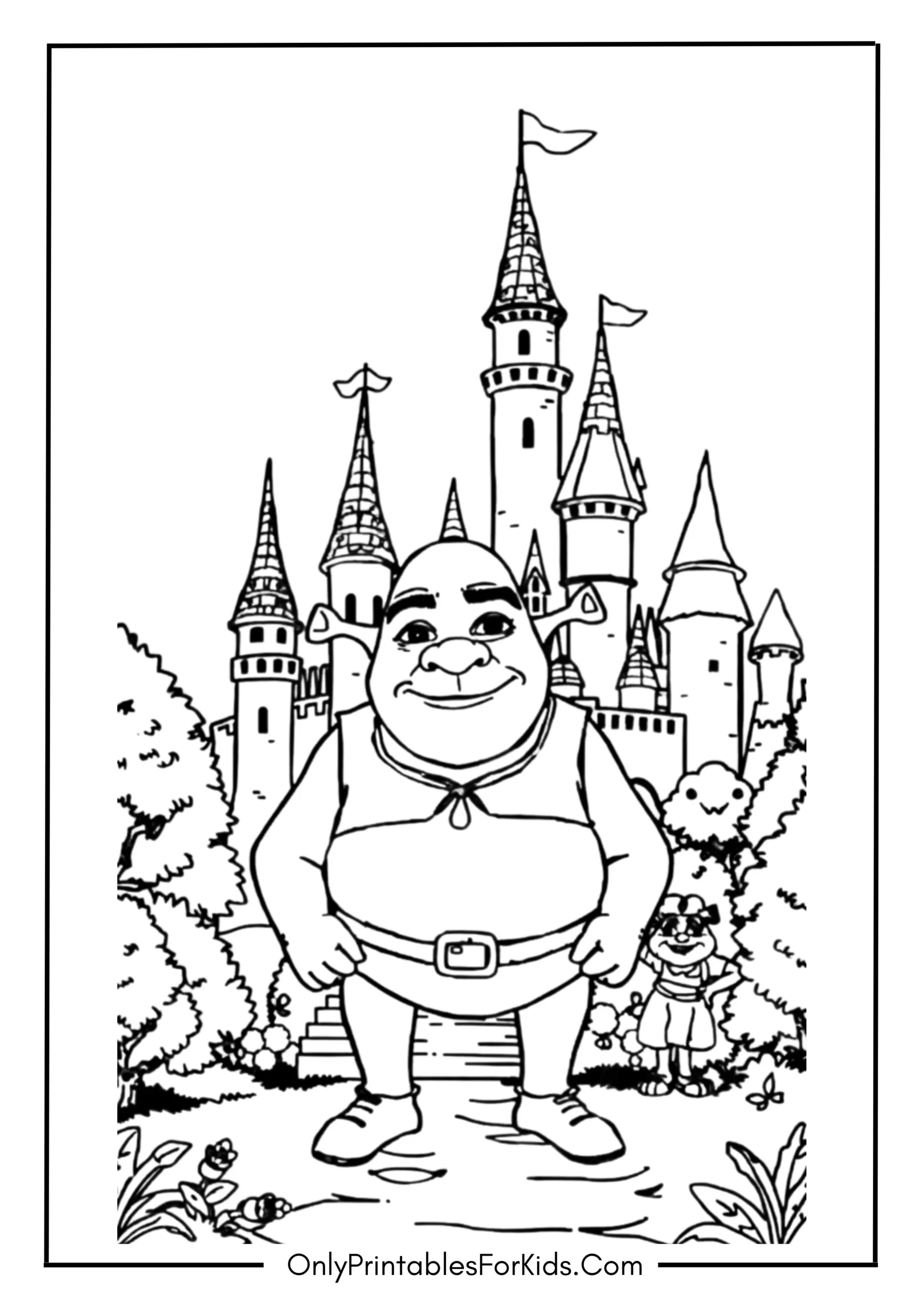 Shrek Coloring Page with the Kingdom of Far Far Away