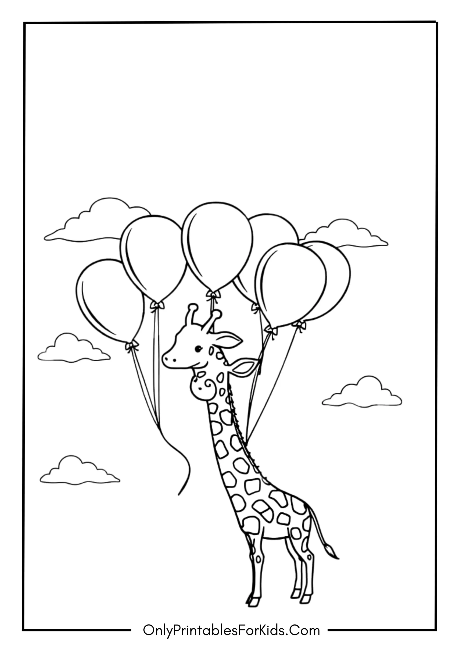 Smiling Cute Giraffe with Colorful Balloons