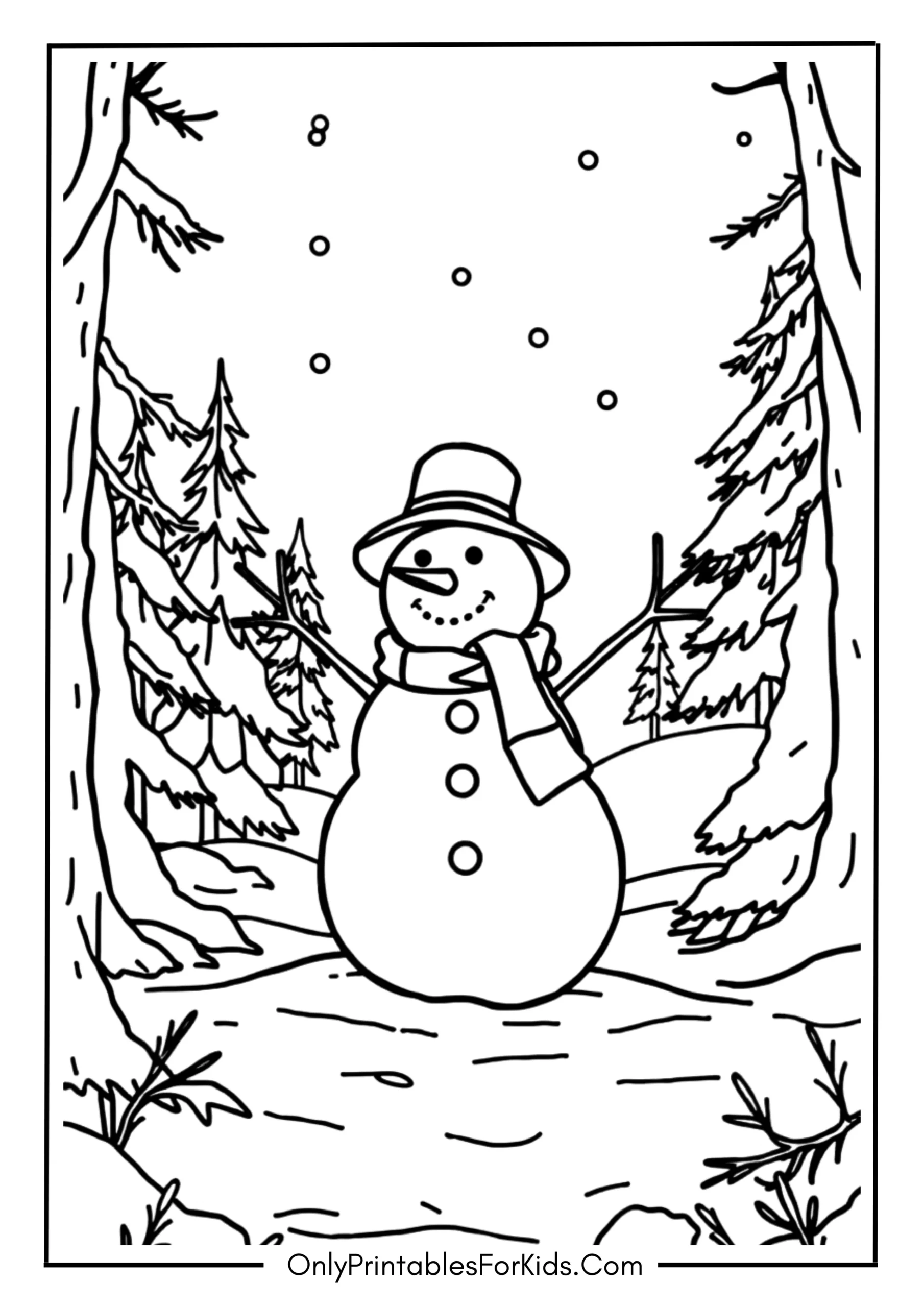 Snowman Standing in a Winter Forest