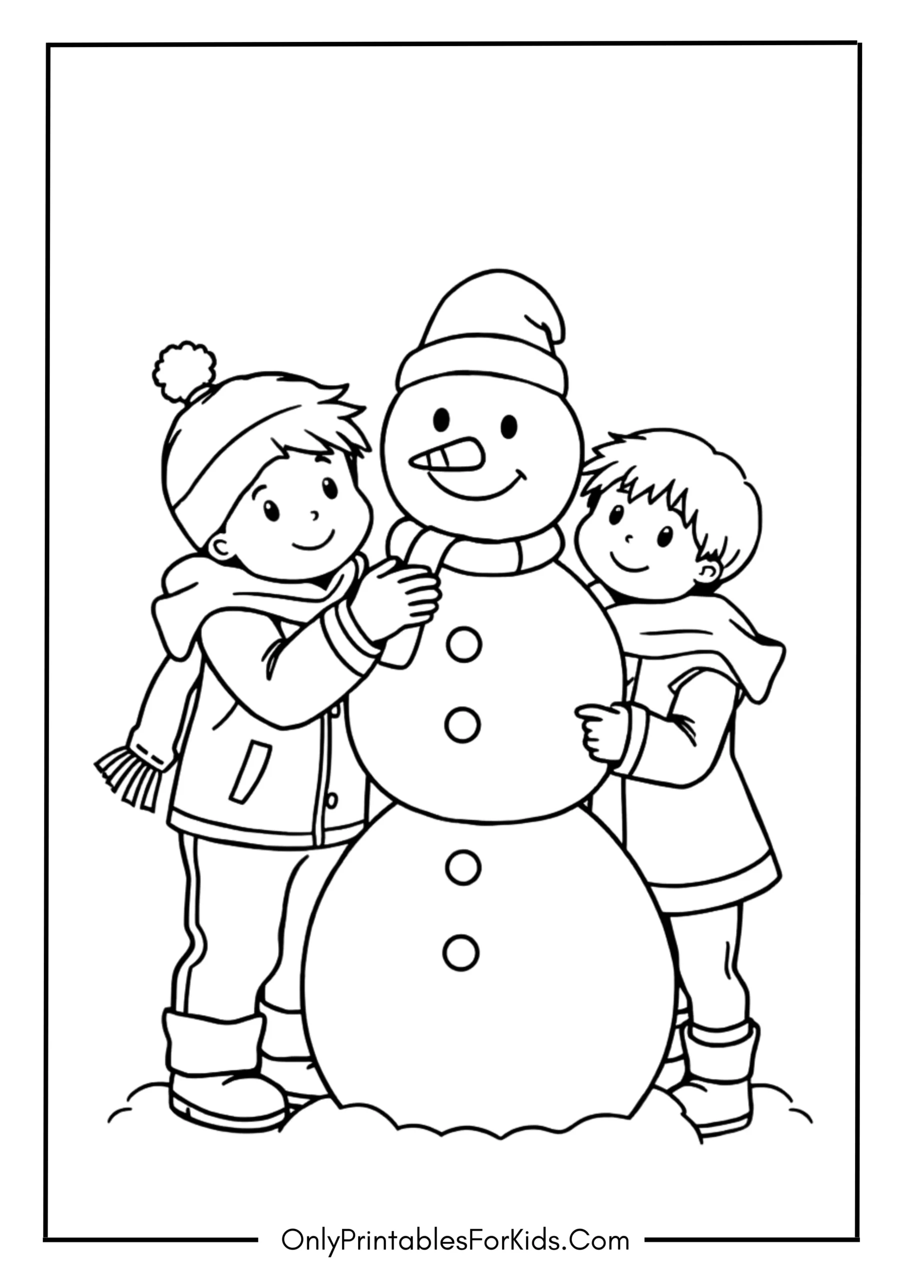 Snowman with Kids Building Together