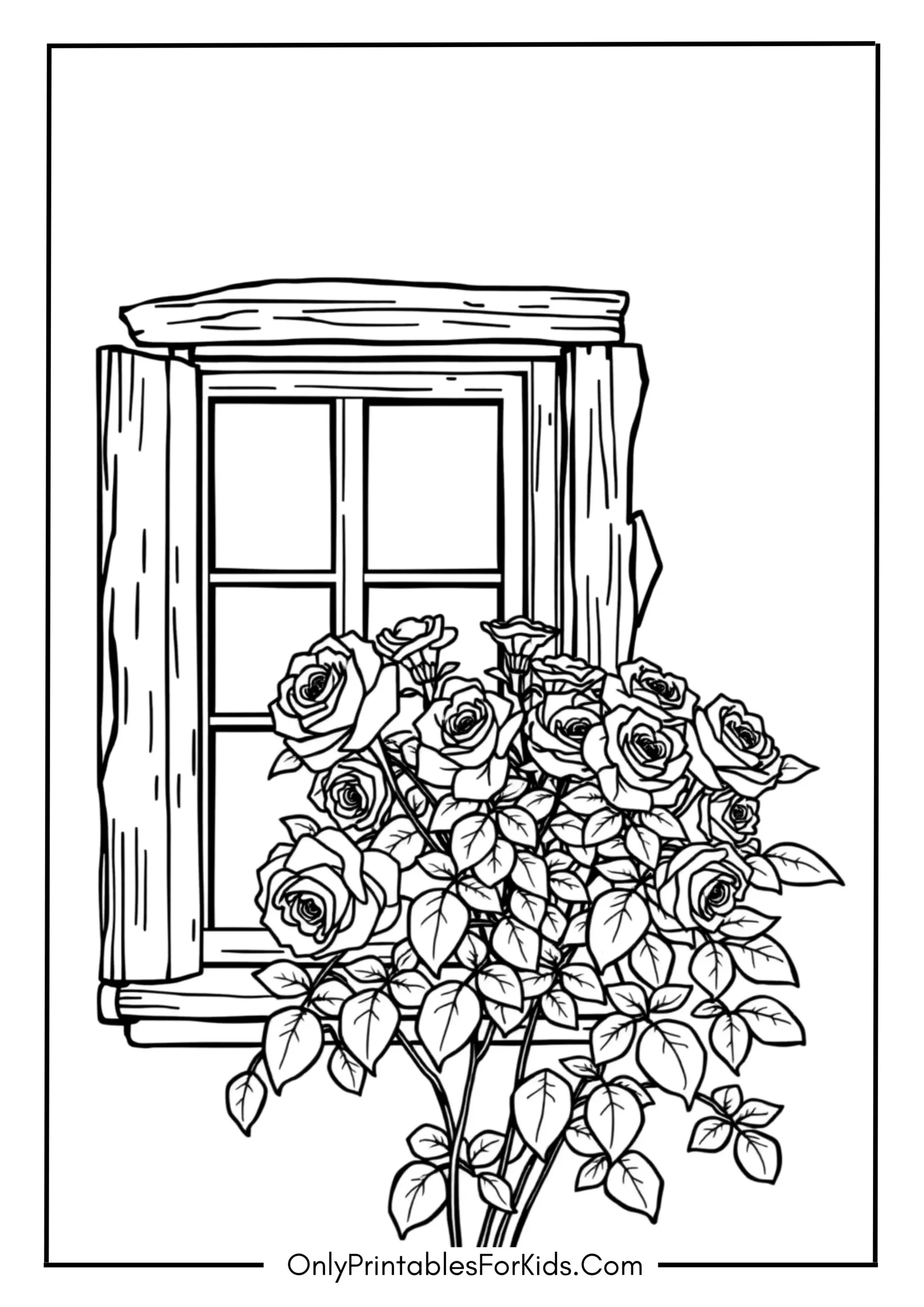 A Rose Bush by a Rustic Cottage Window