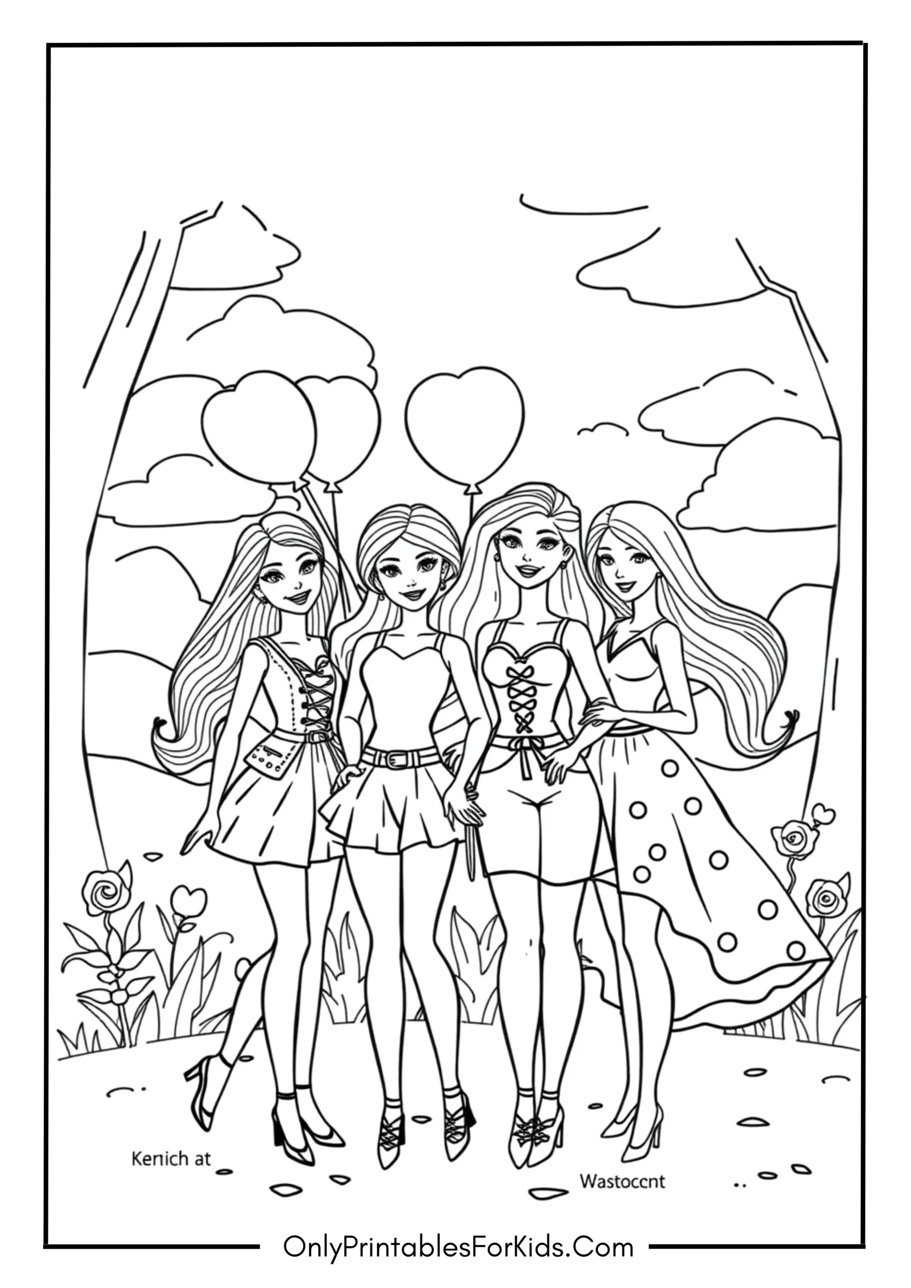 Barbie And Friends Coloring Page