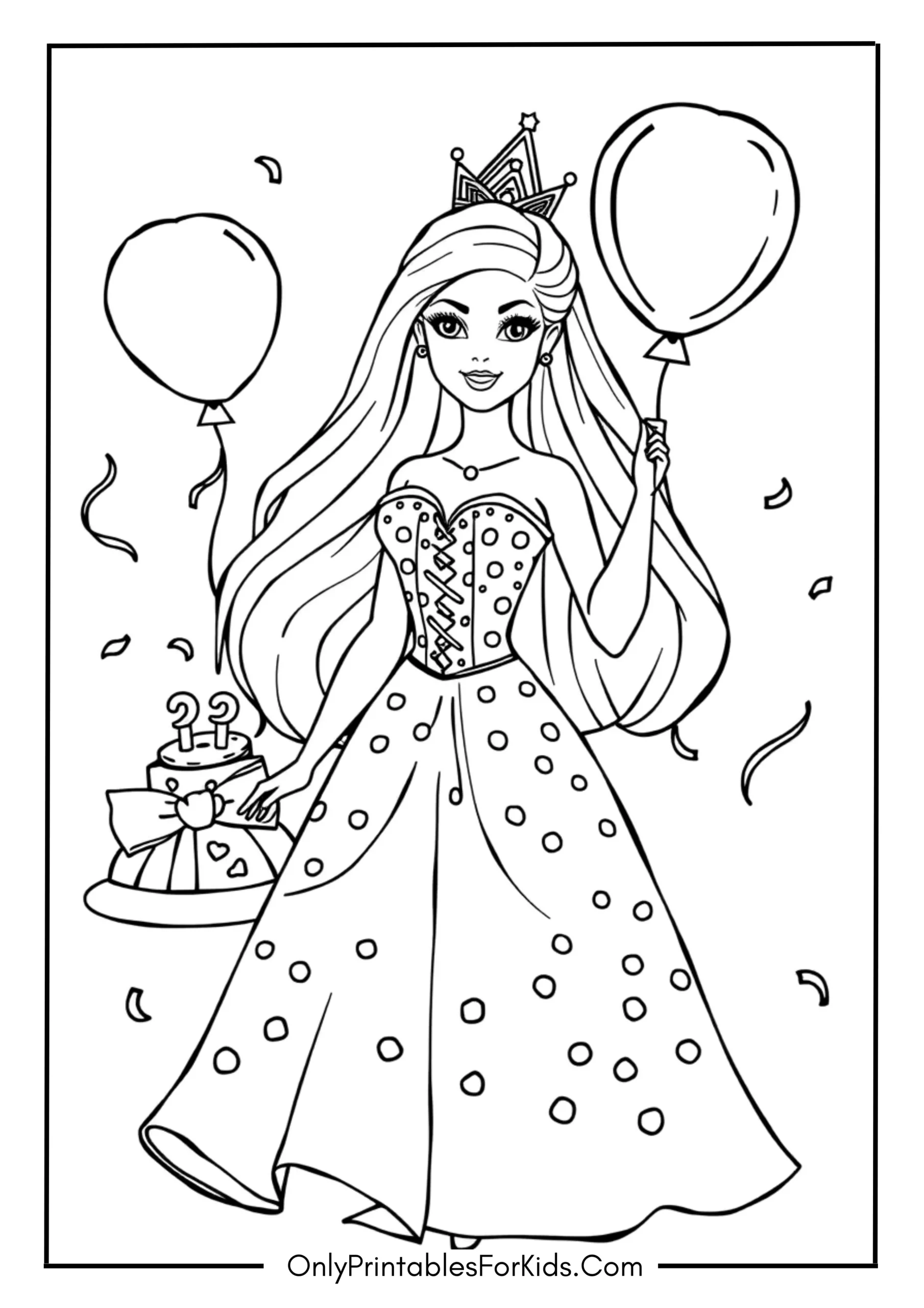 Barbie Birthday Coloring Page
