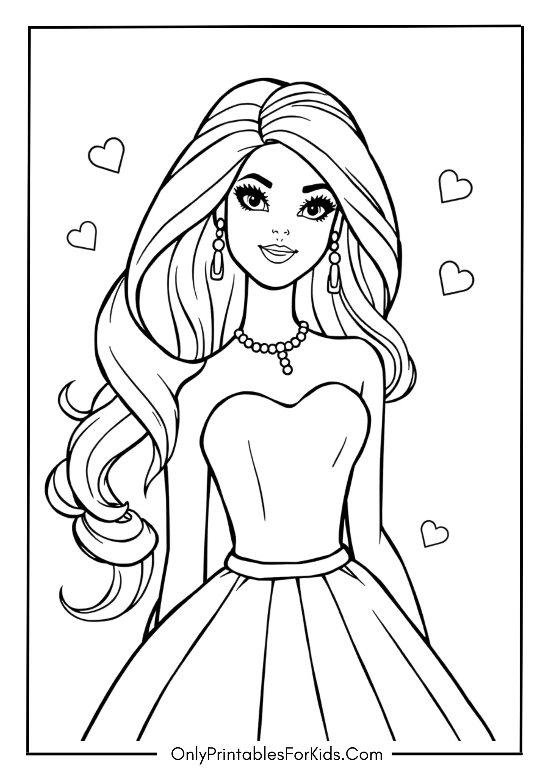 Barbie On Pretty Dress Coloring Page