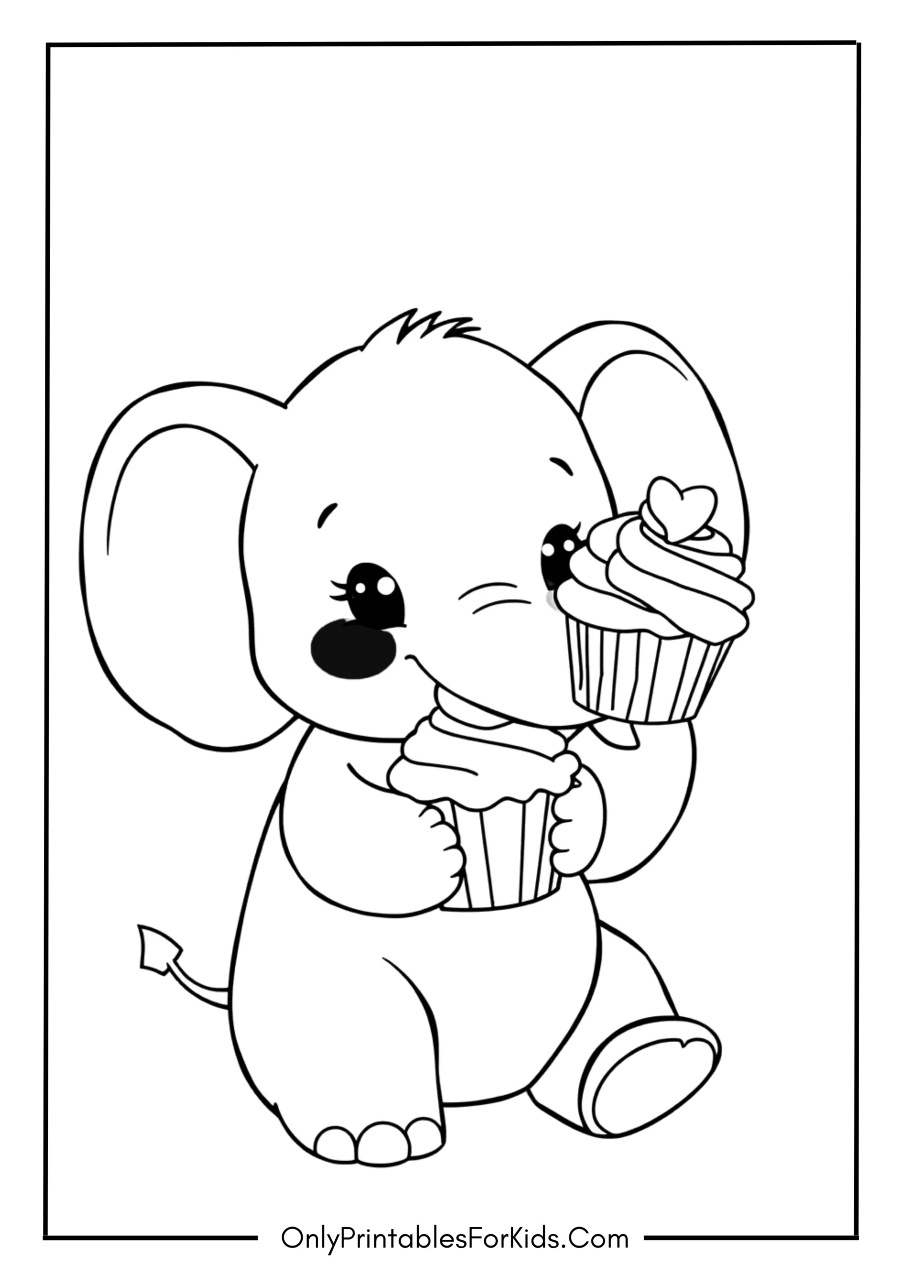 Cartoon Elephant With A Cupcake