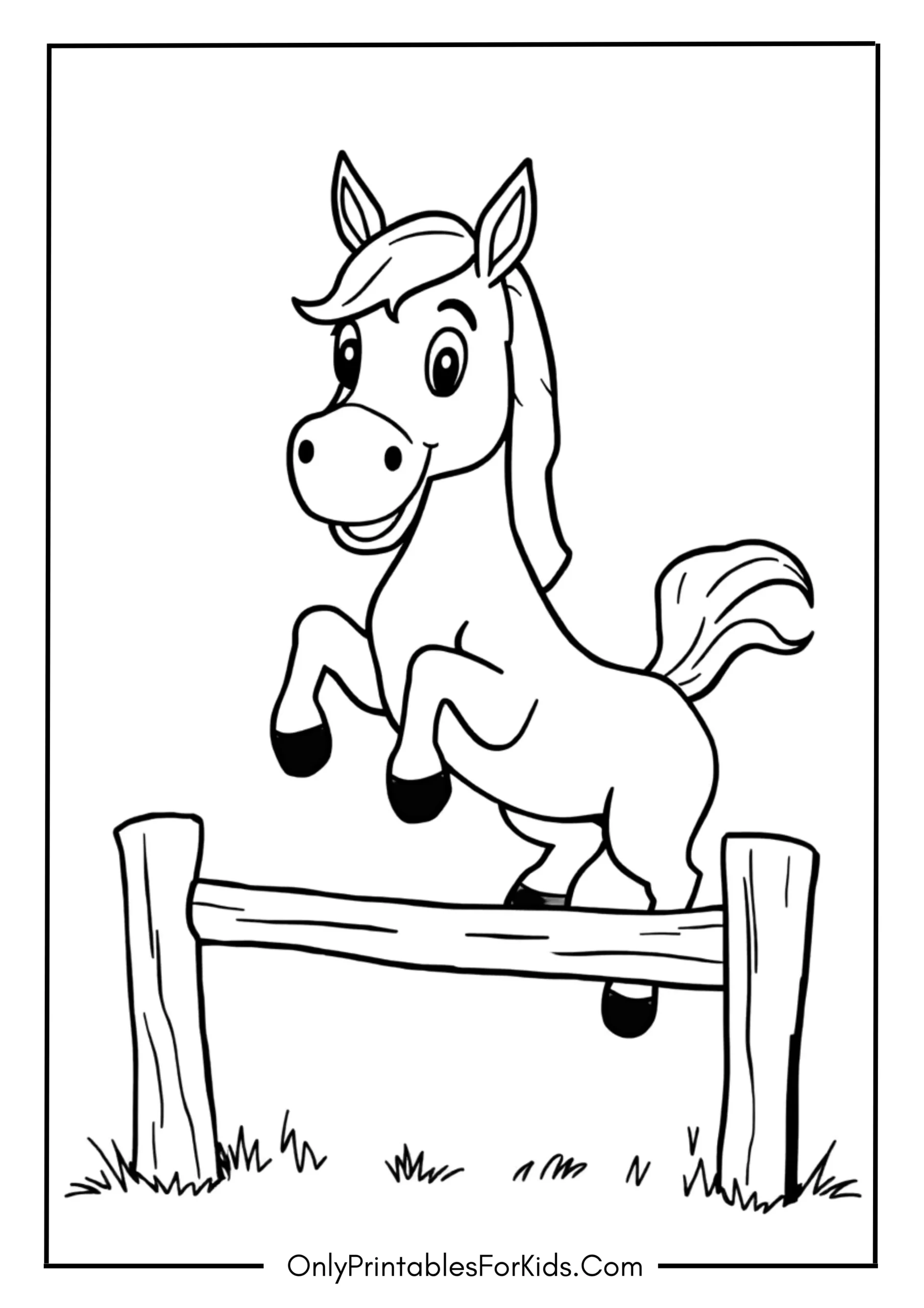 Cartoon Horse Jumping Over a Fence
