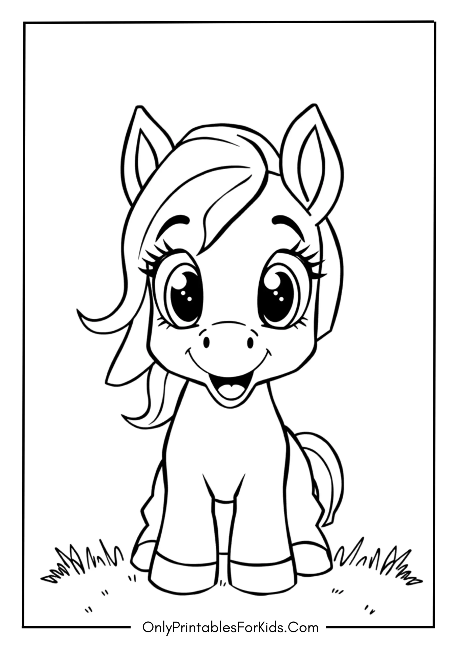 Cartoon Pony Smiling with Big Eyes