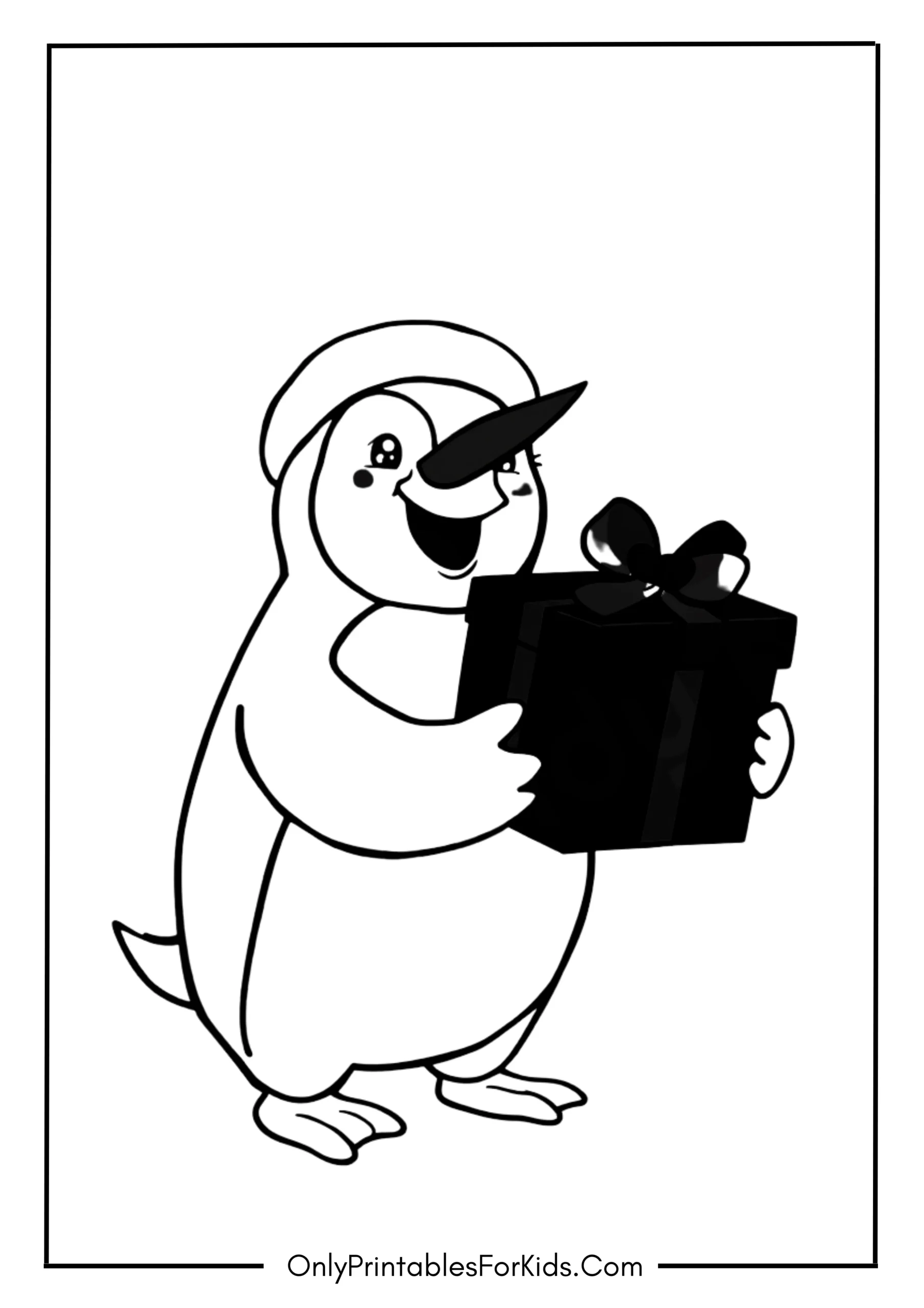 Christmas Penguin Holding a Gift