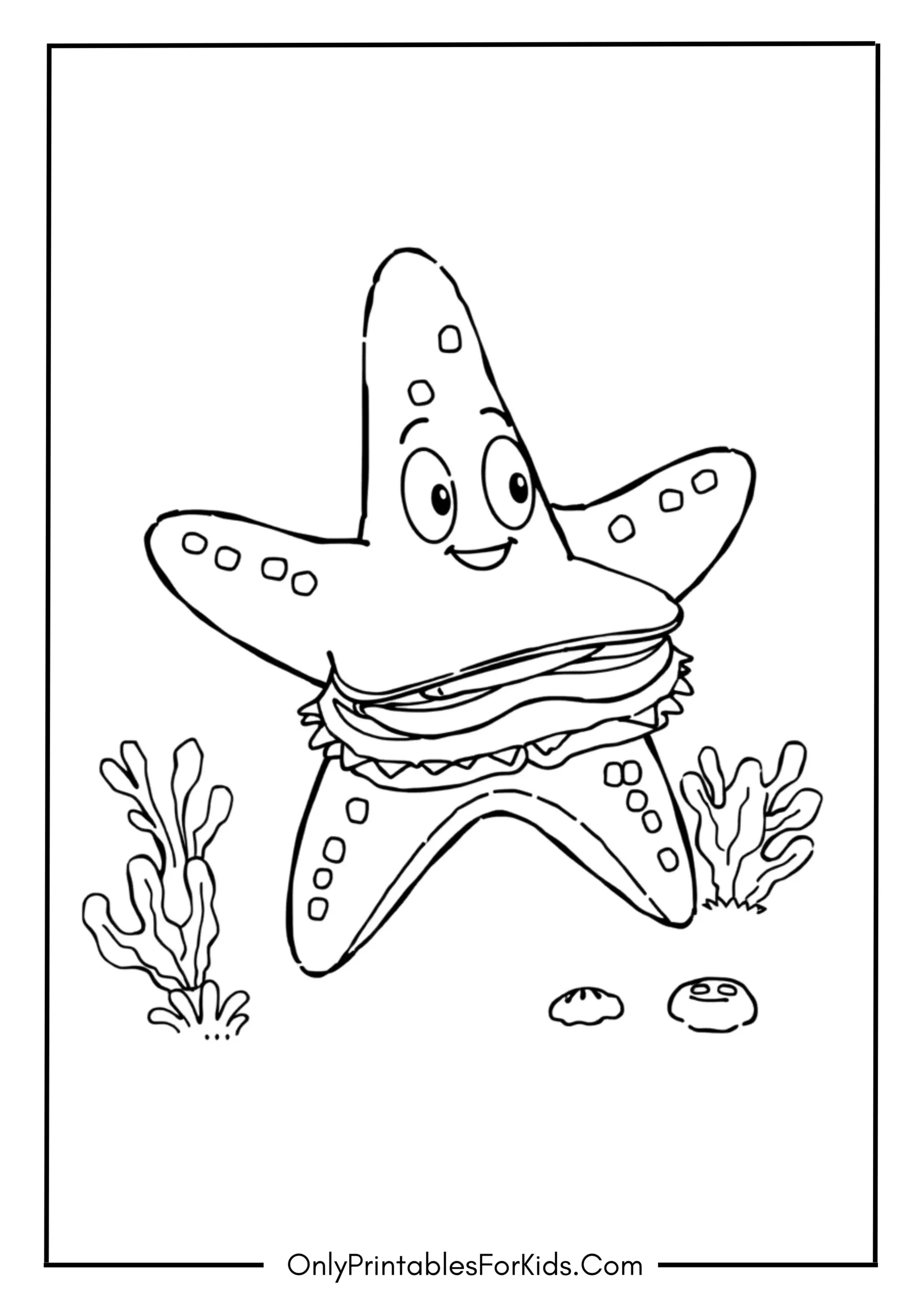 Coloring Page Of Patrick The Starfish Eats A Sandwich