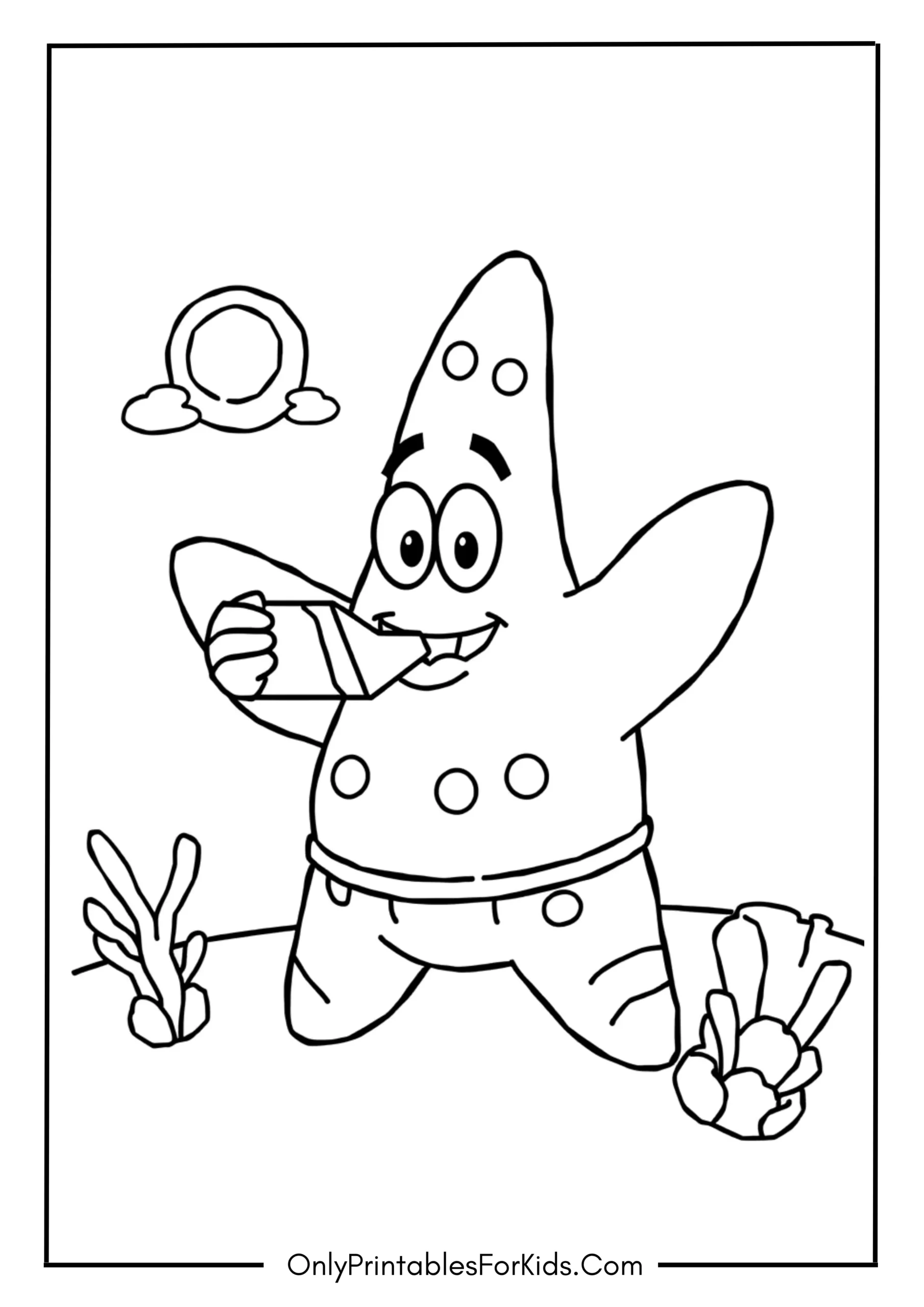 Coloring Page Of Patrick The Starfish Enjoying A Snack