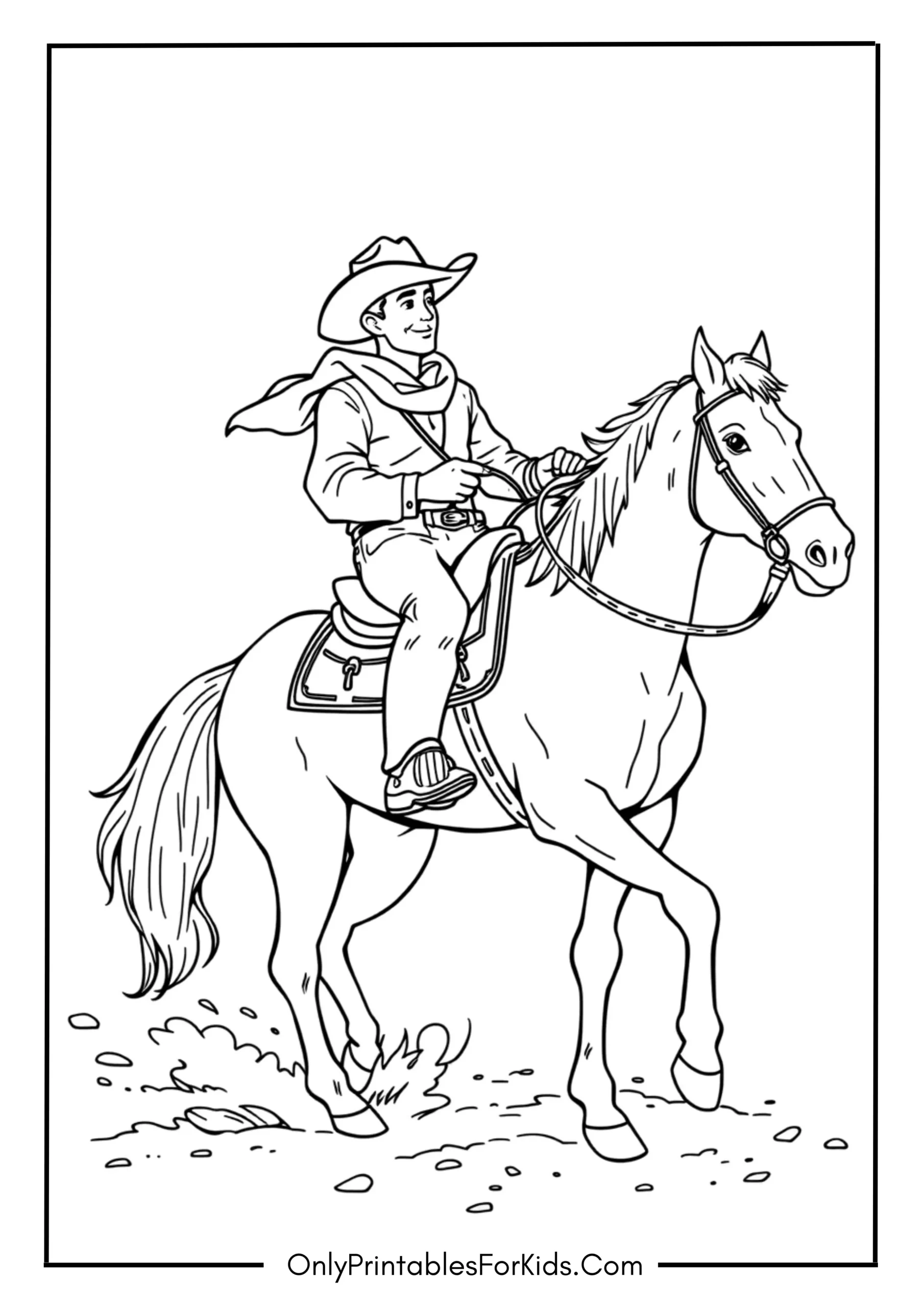 Cowboy Lassoing from His Trusted Horse