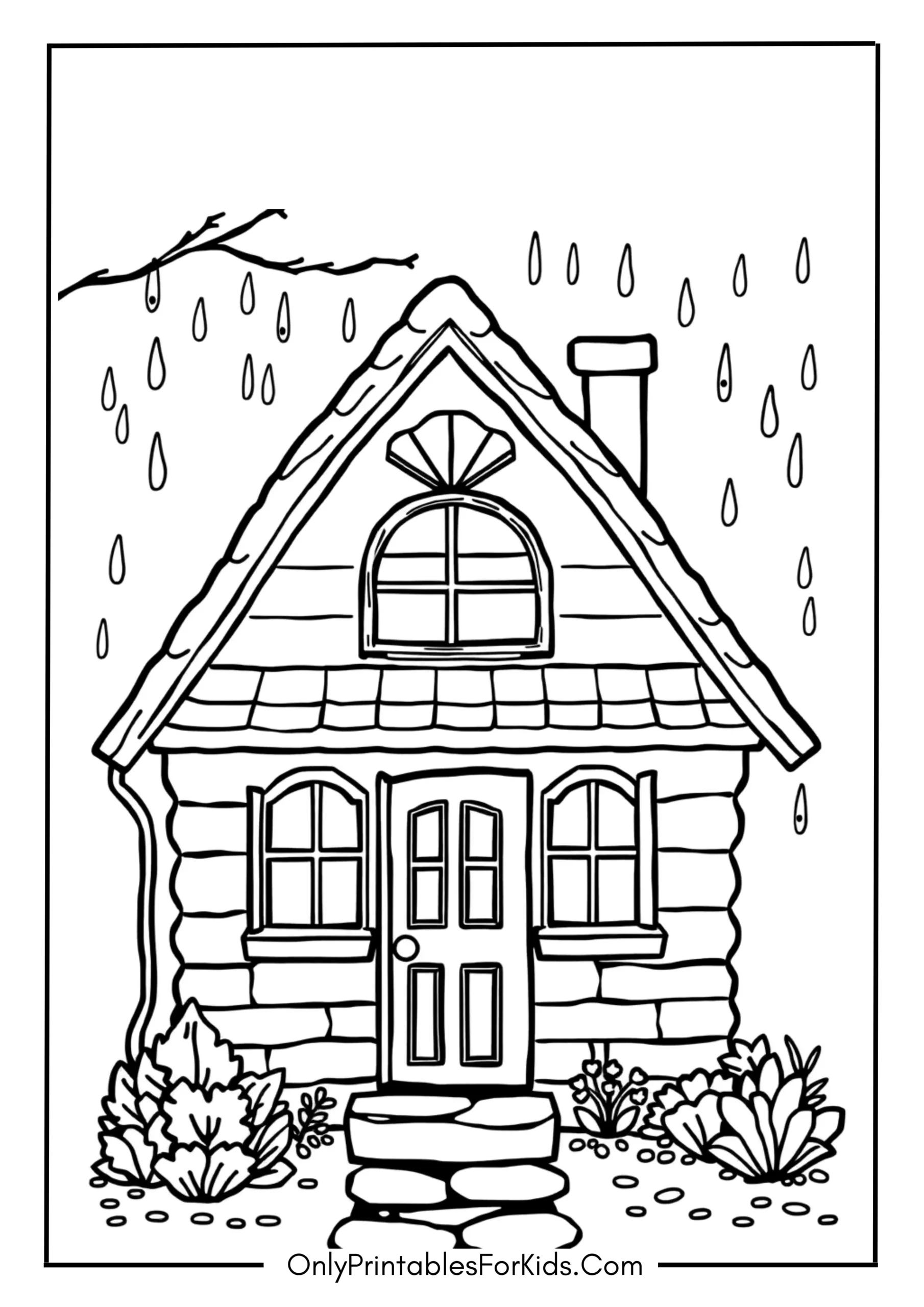 Cozy House with Raindrops on the Window