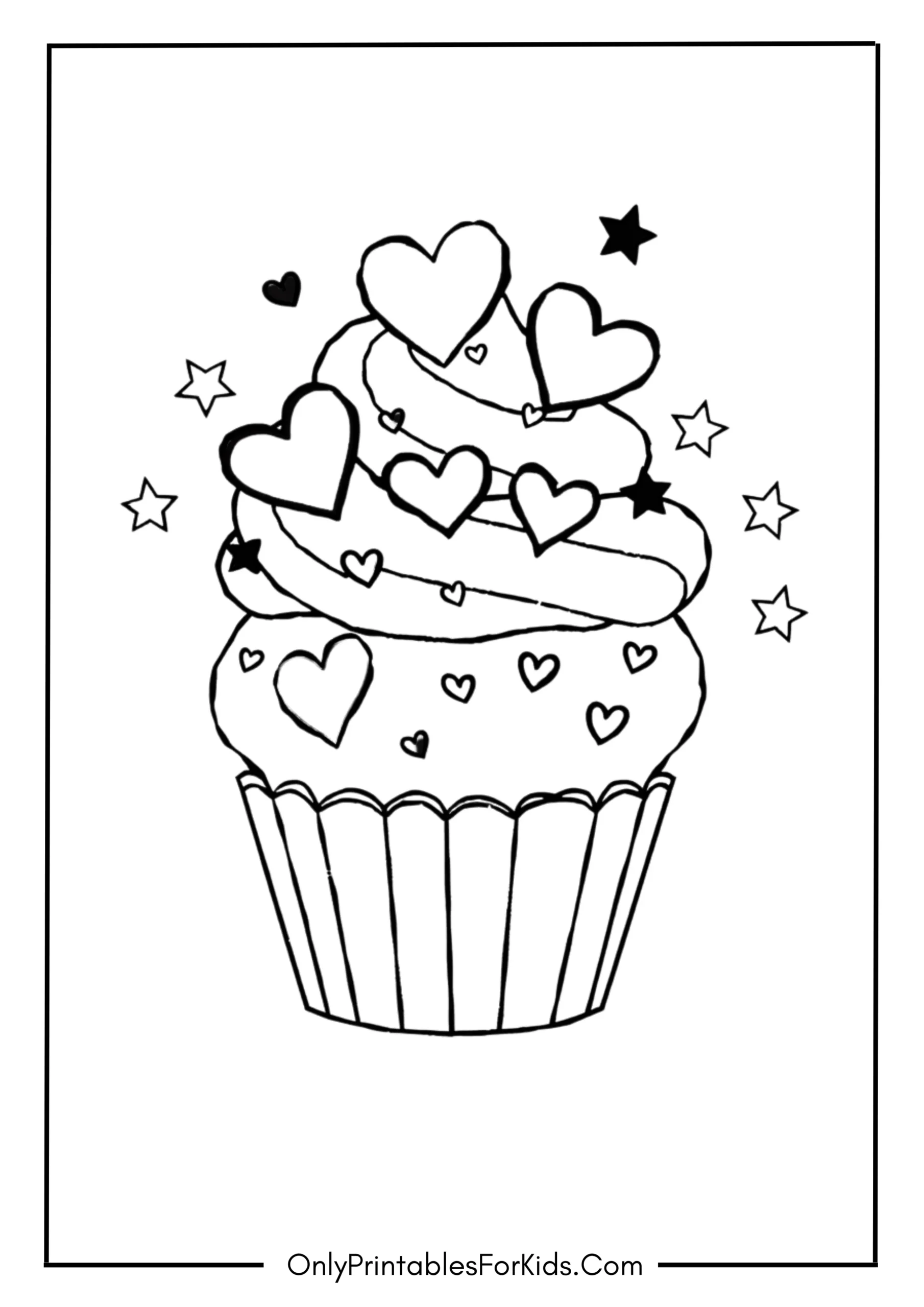Cupcake with Hearts and Stars