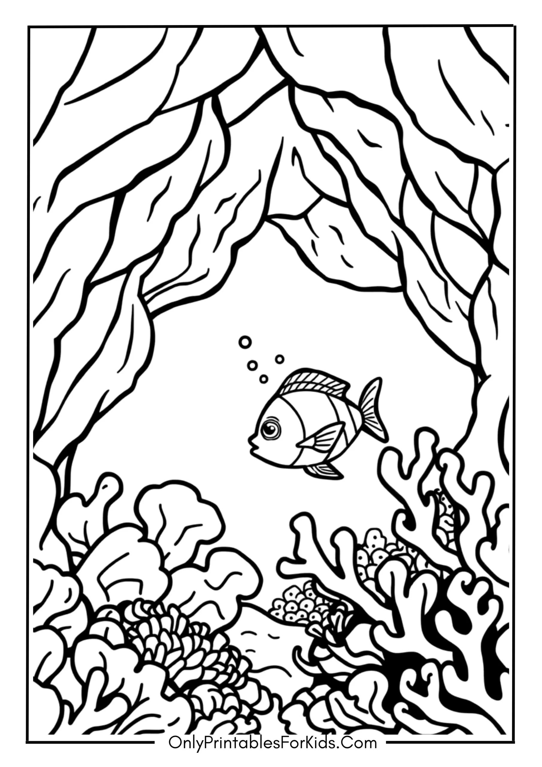 Curious Fish Exploring a Coral Cave