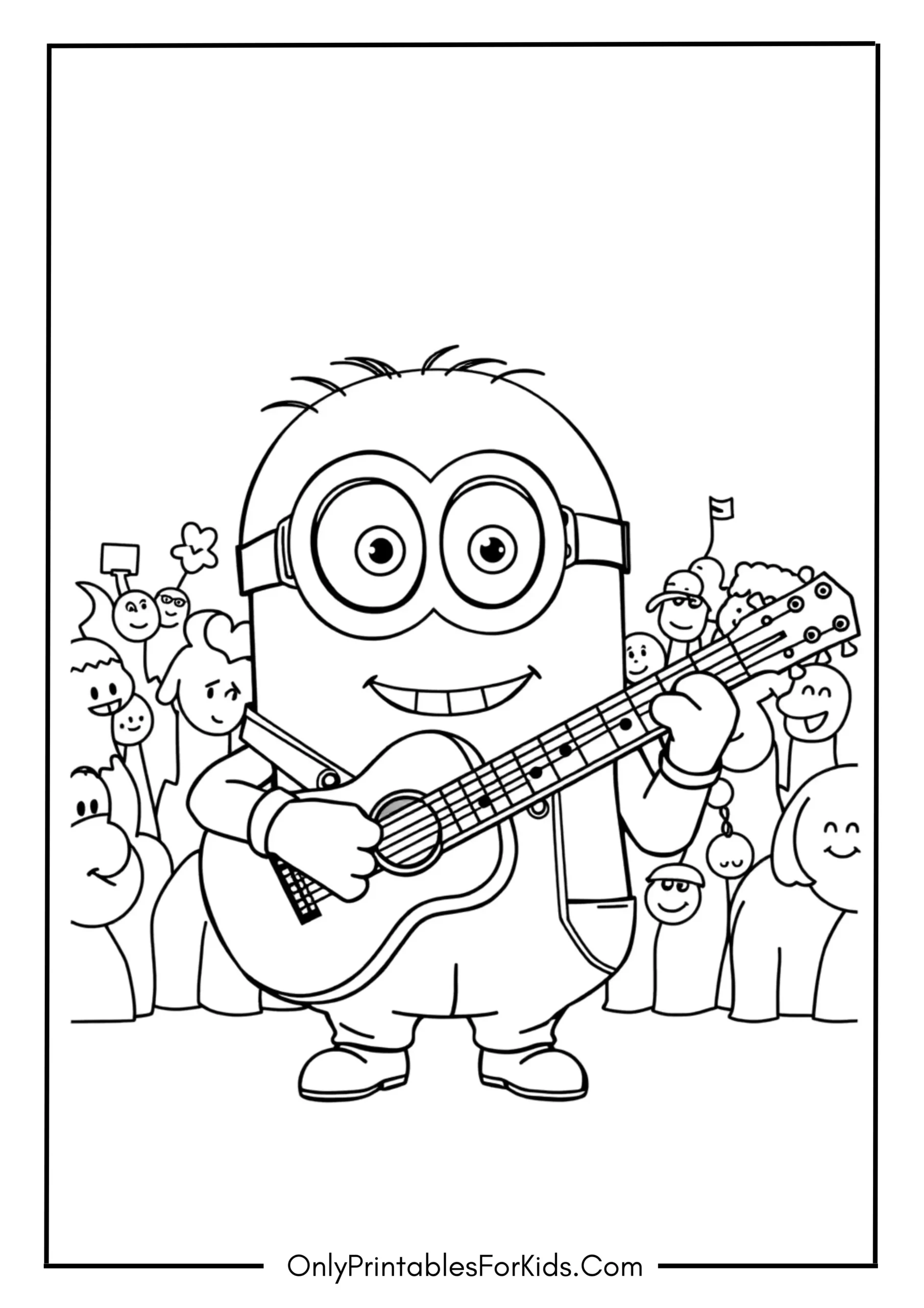 Cute Minion Playing the Guitar Coloring Page