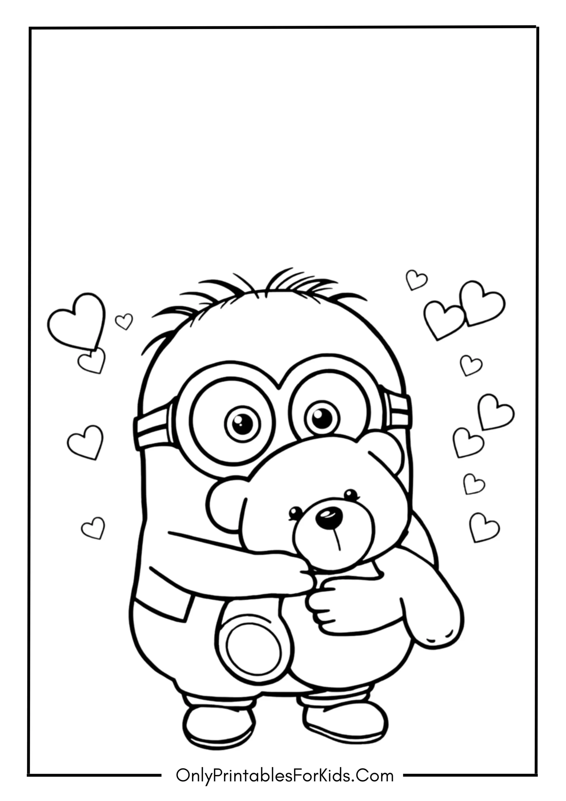 Cute Minion with Teddy Coloring Page