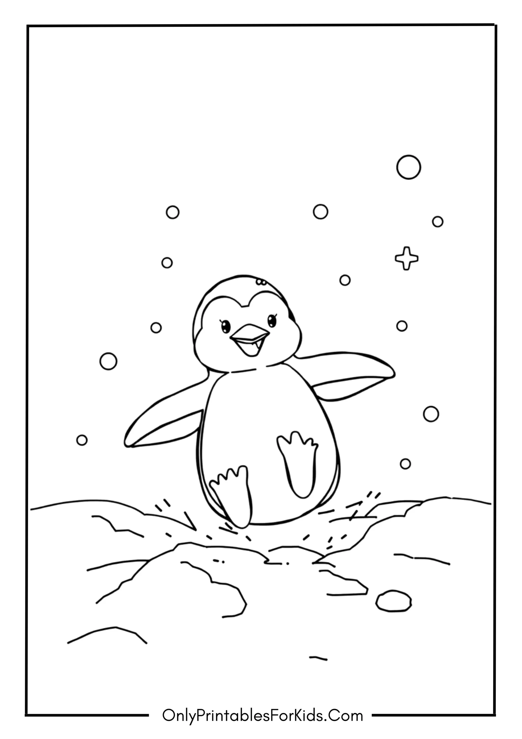 Cute Penguin Playing in the Snow