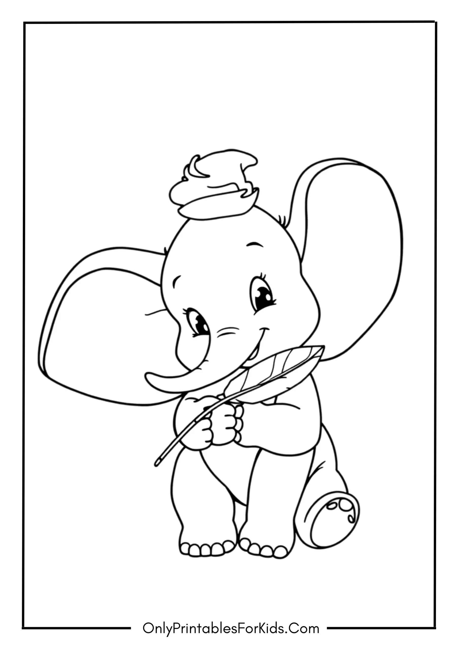 Dumbo Holding a Feather With a Smile