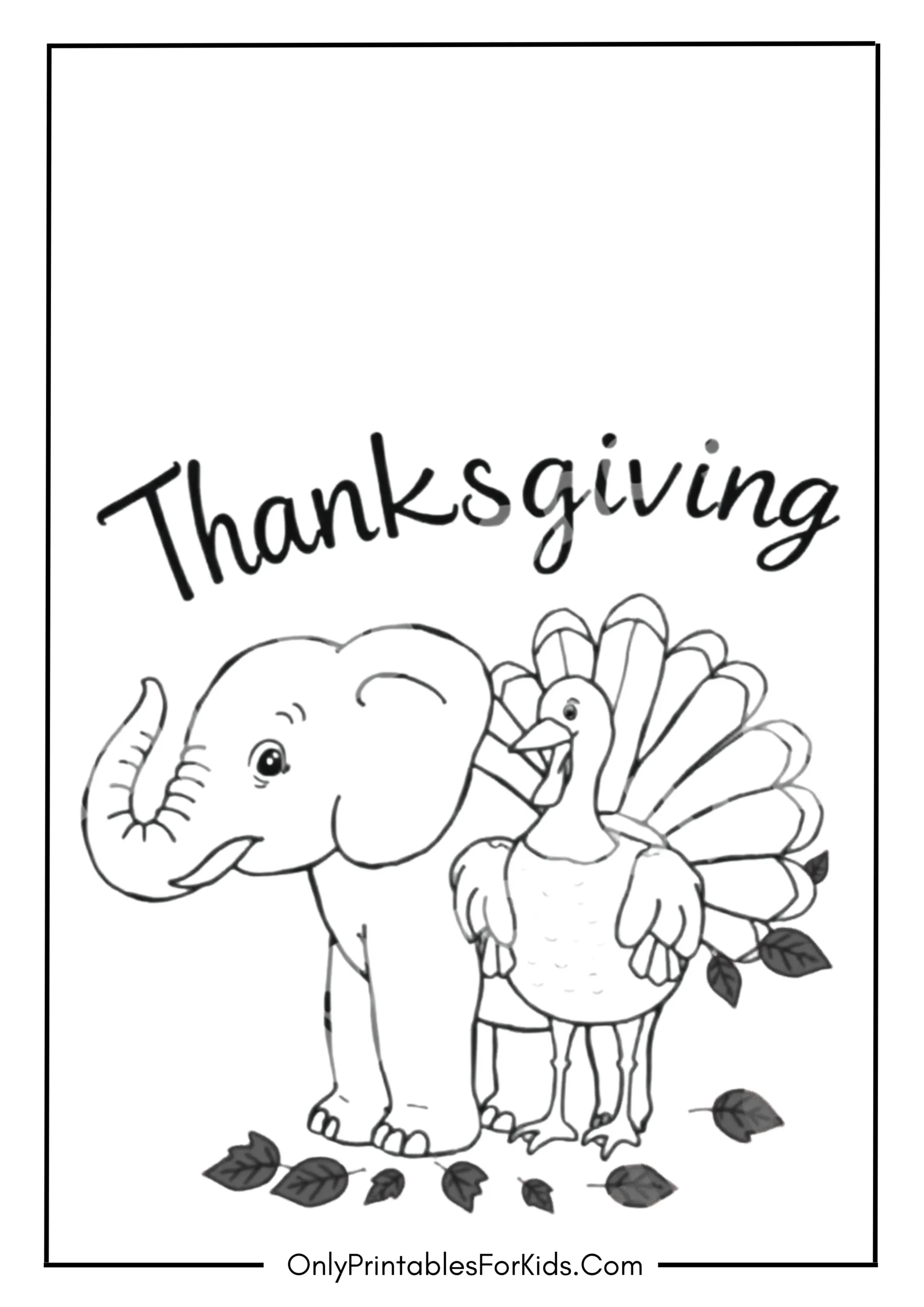 Elephant and Turkey Celebrating Thanksgiving 