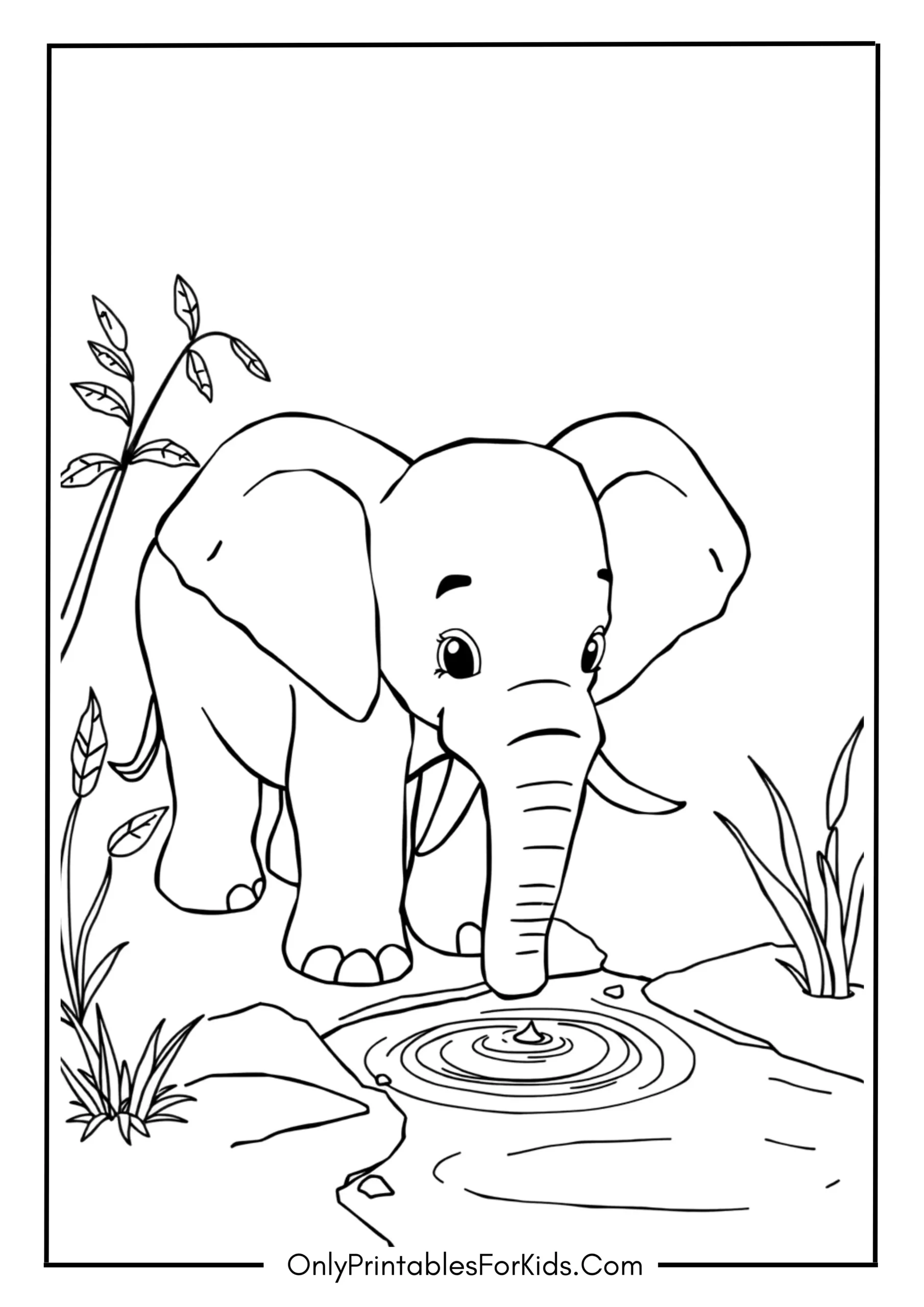 Gentle Elephant Drinking From A Stream